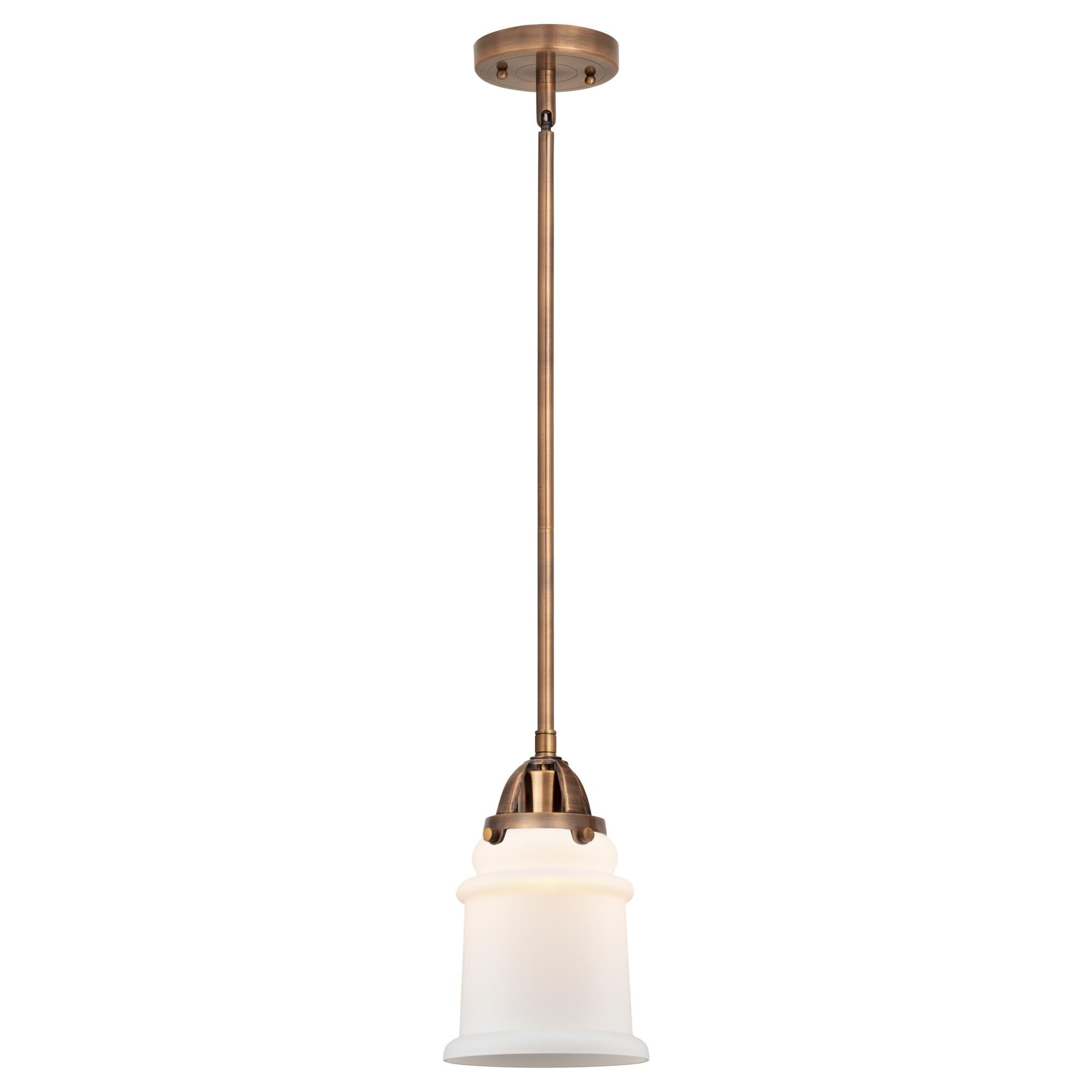 Shown in Antique Copper finish and Matte White glass