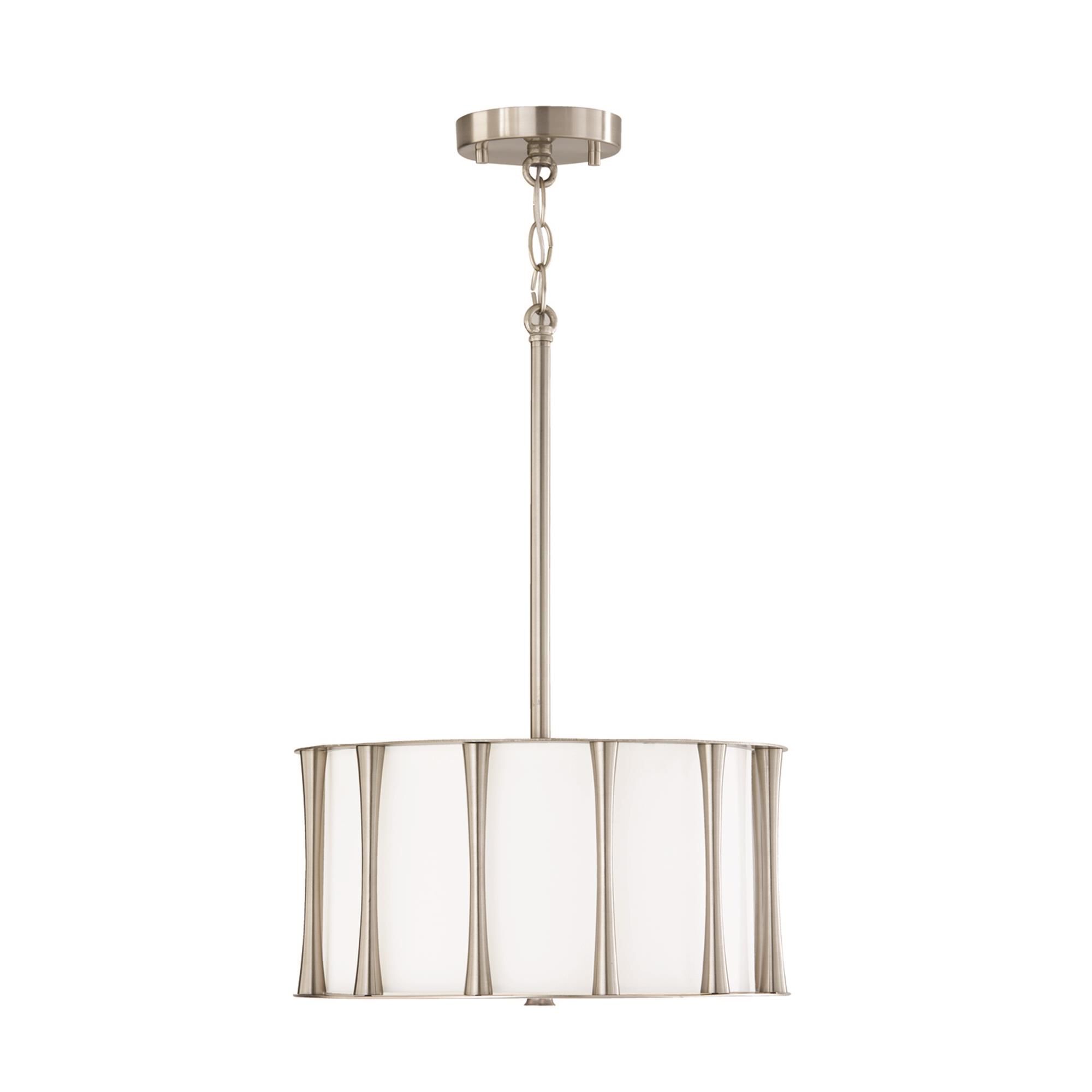 Shown in Brushed Nickel with Frosted Acrylic Diffuser finish and White Fabric shade
