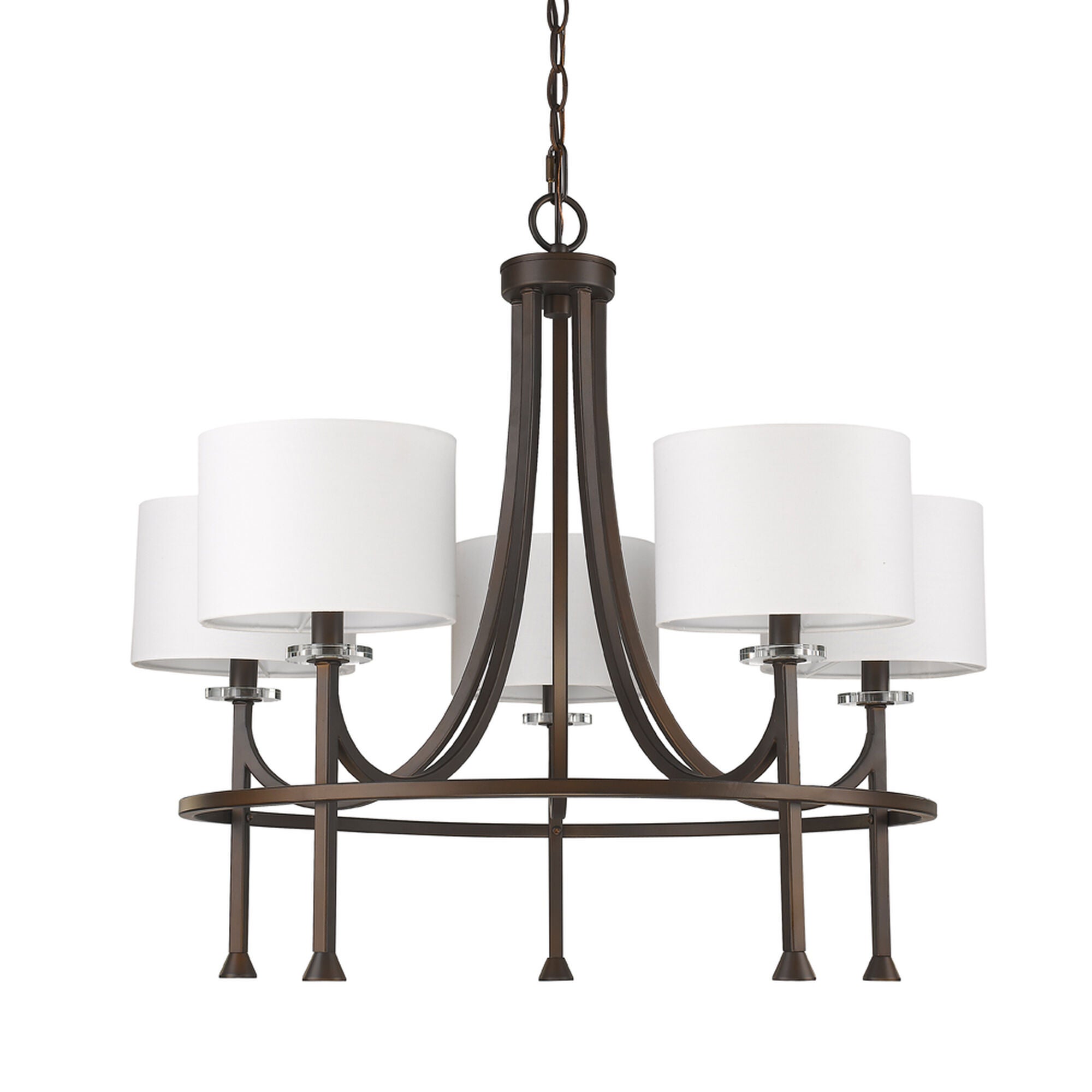 Shown in Oil Rubbed Bronze finish and White glass and White Cylindrical Fabric s shade