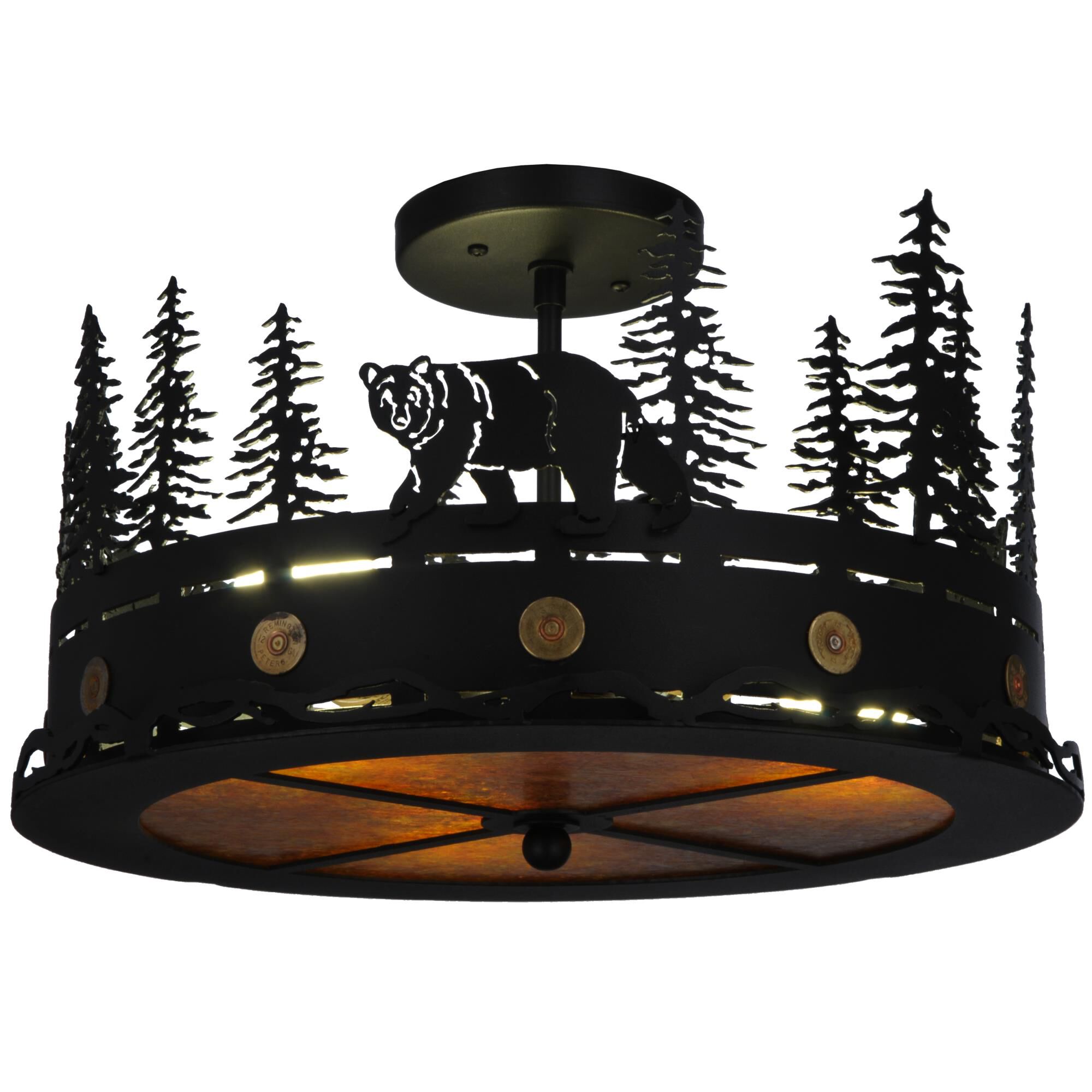 Shown in Black finish and Amber Mica glass