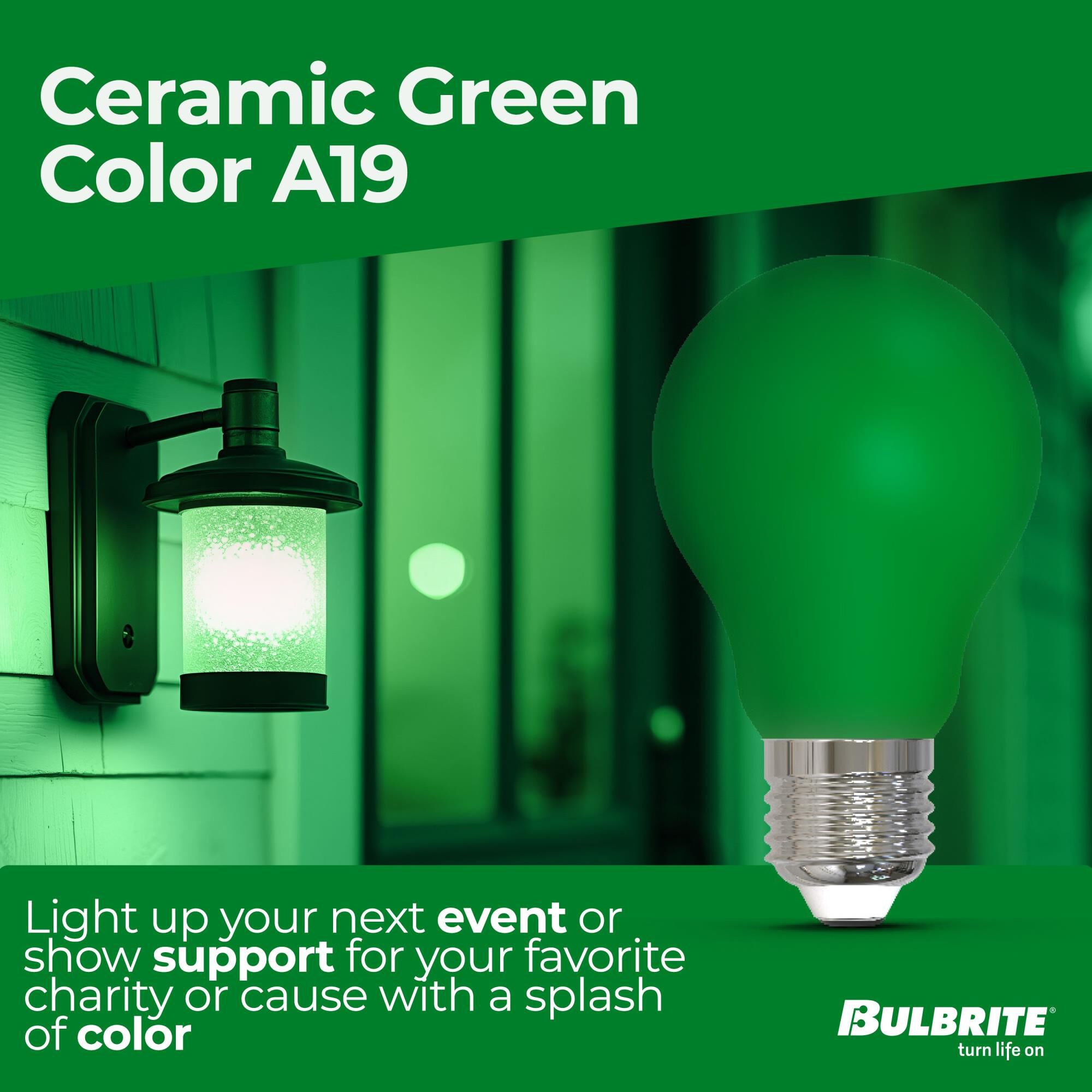 Ceramic Green A19 Base E26 LED Light Bulb,