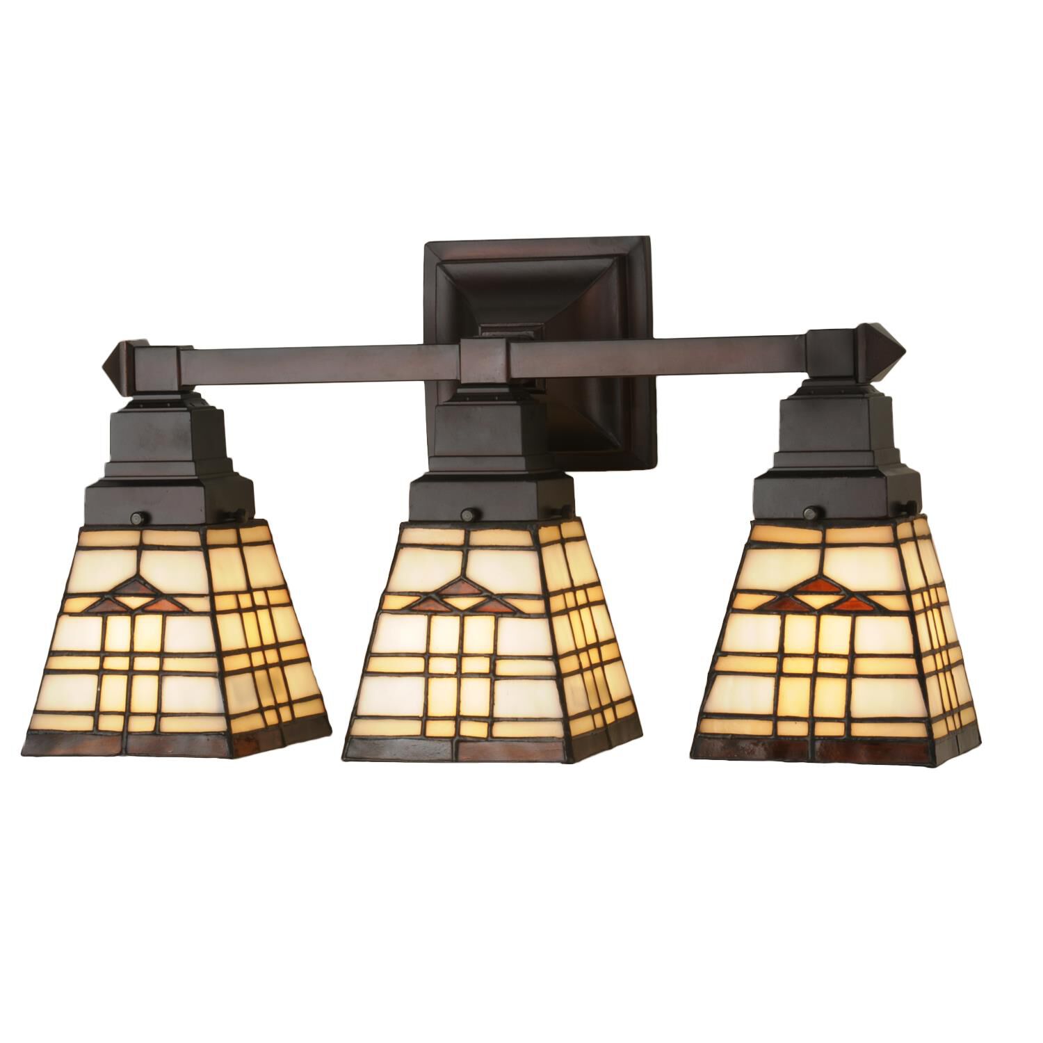 Shown in Antique Finish finish and Beige-Amber glass