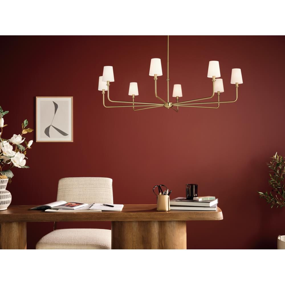 Shown in Brushed Natural Brass finish and Fabric,Tapered shade