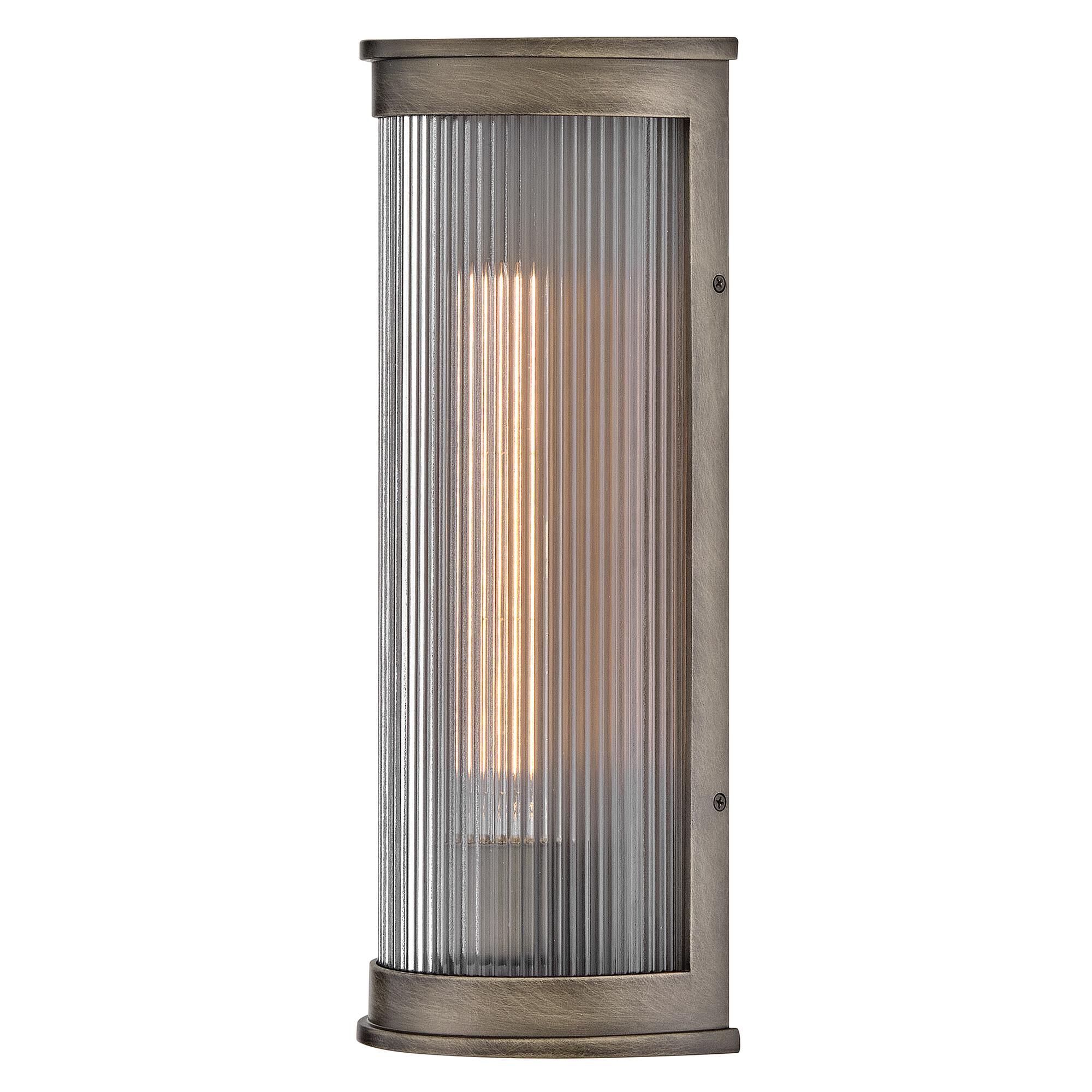 Shown in Burnished Bronze finish and Clear Ribbed glass