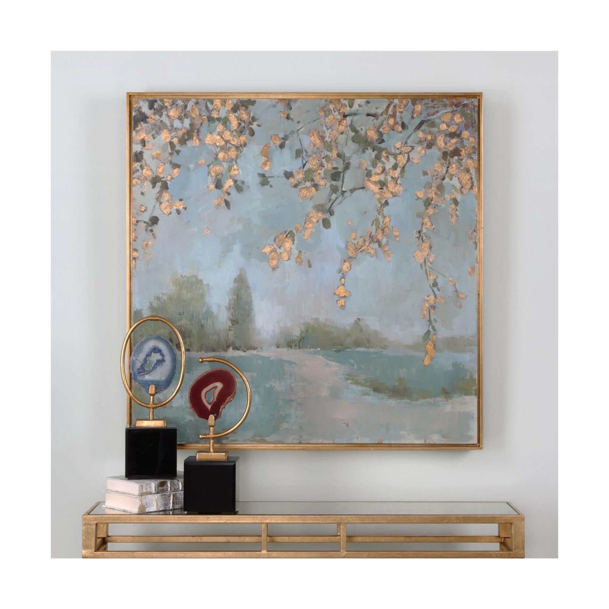 Shown in Hand Painted-Gold-Pale Gray Undertones finish