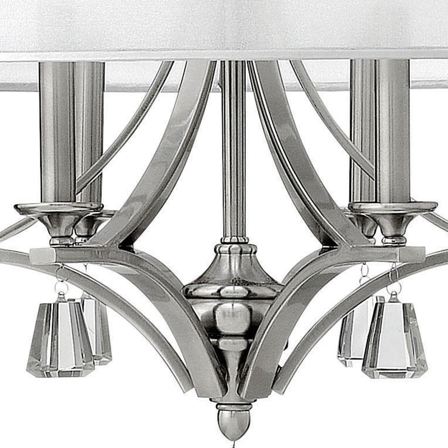 Shown in Brushed Nickel finish and Sheer Translucent Double Hardback shade