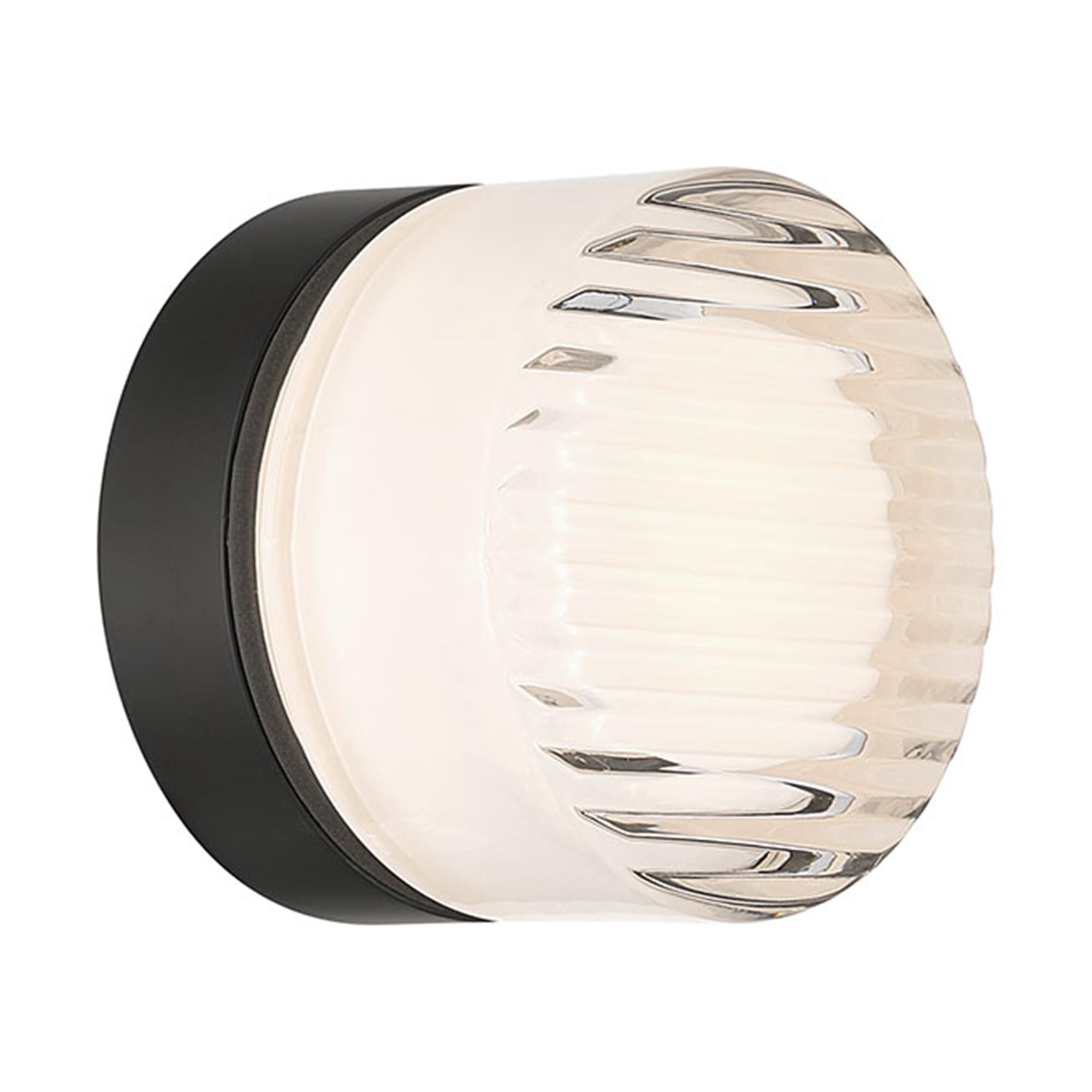 Shown in Matte Black finish and Clear Ribbed glass