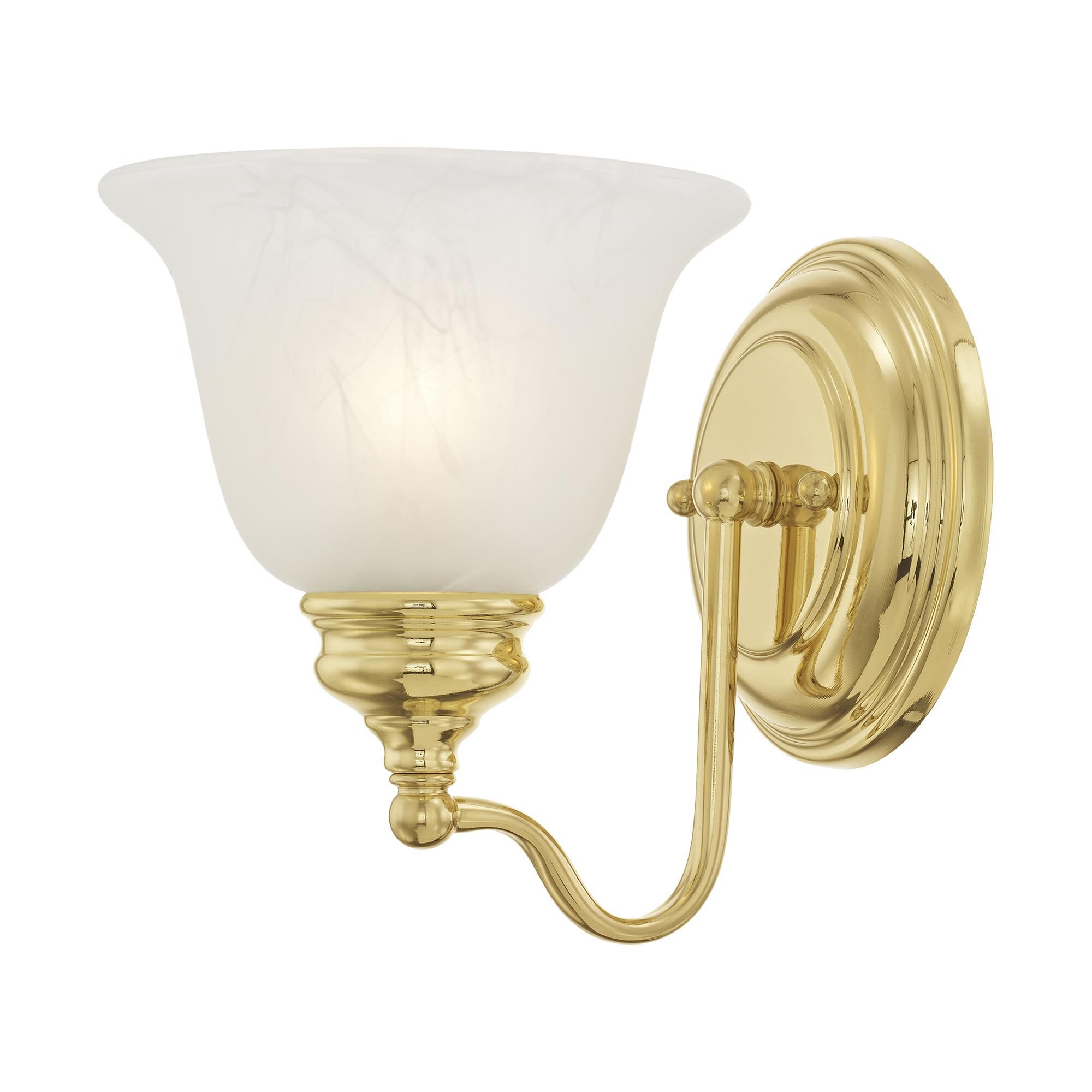Shown in Polished Brass finish and White Alabaster glass