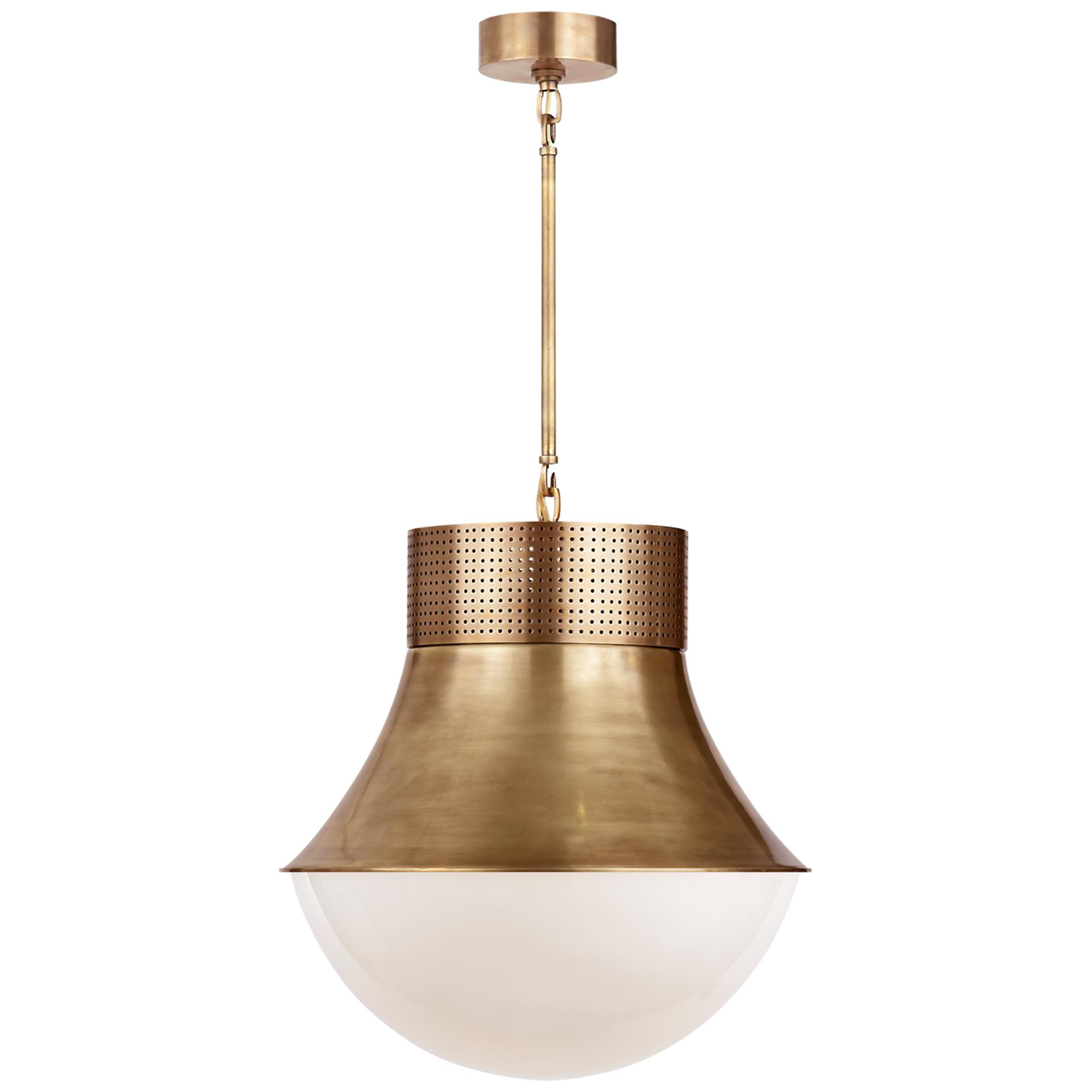 Shown in Antique-Burnished Brass finish and White glass