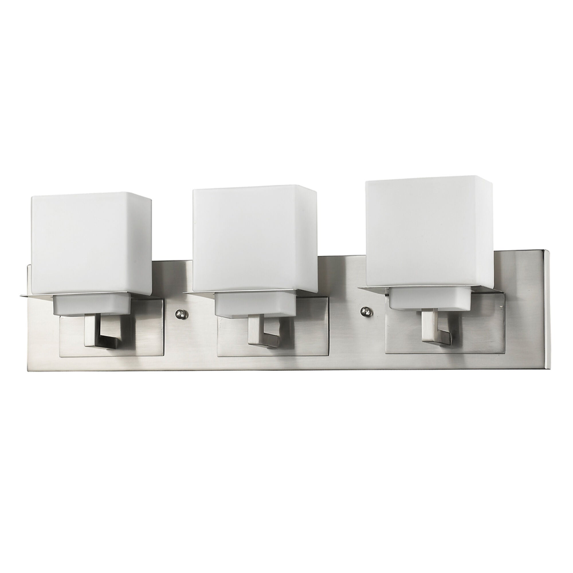 Shown in Satin Nickel finish and White glass and White Rectangular Glass s shade