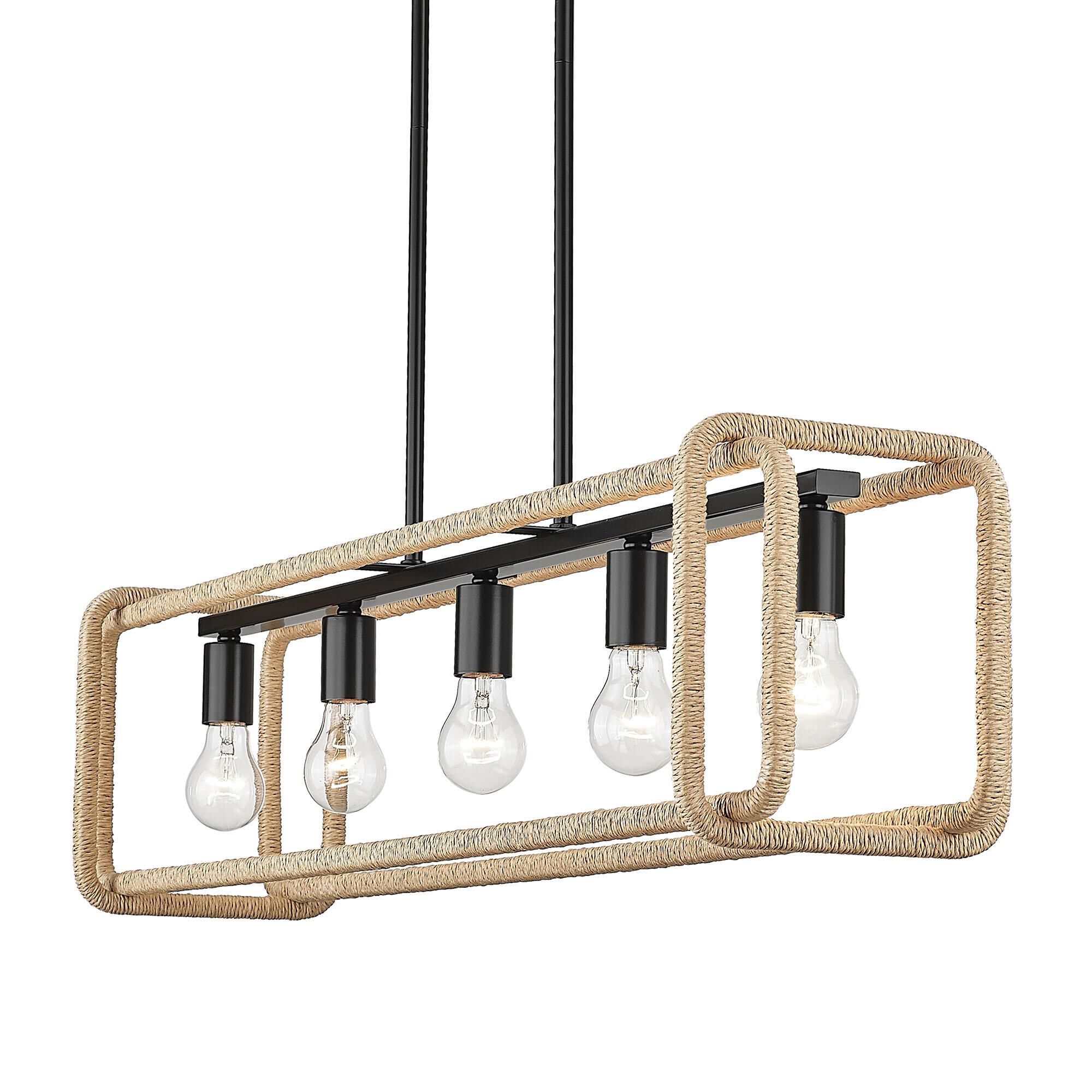 Shown in Matte Black finish and Natural Raphia Rope shade