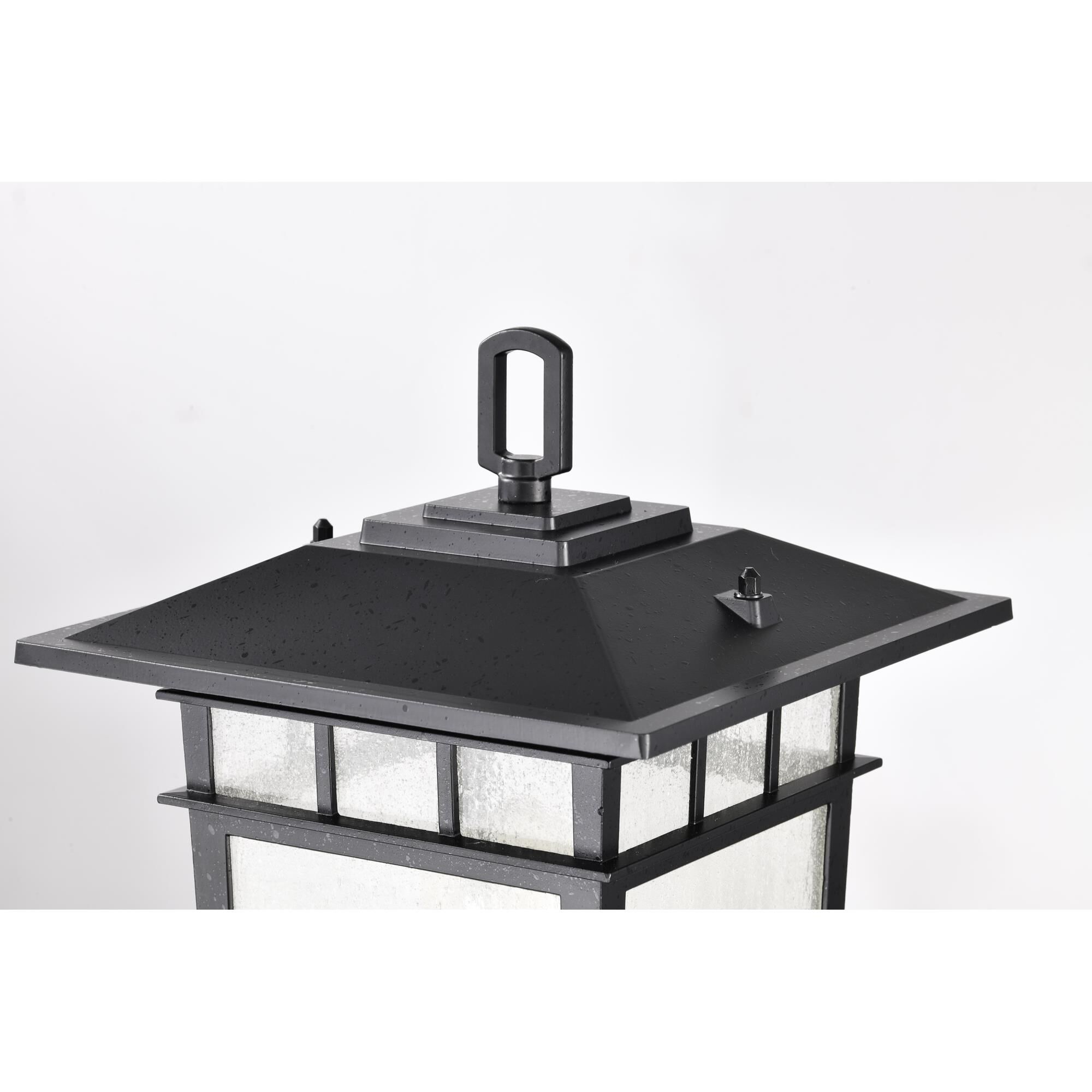 Shown in Textured Black finish and Seeded glass and Seeded shade