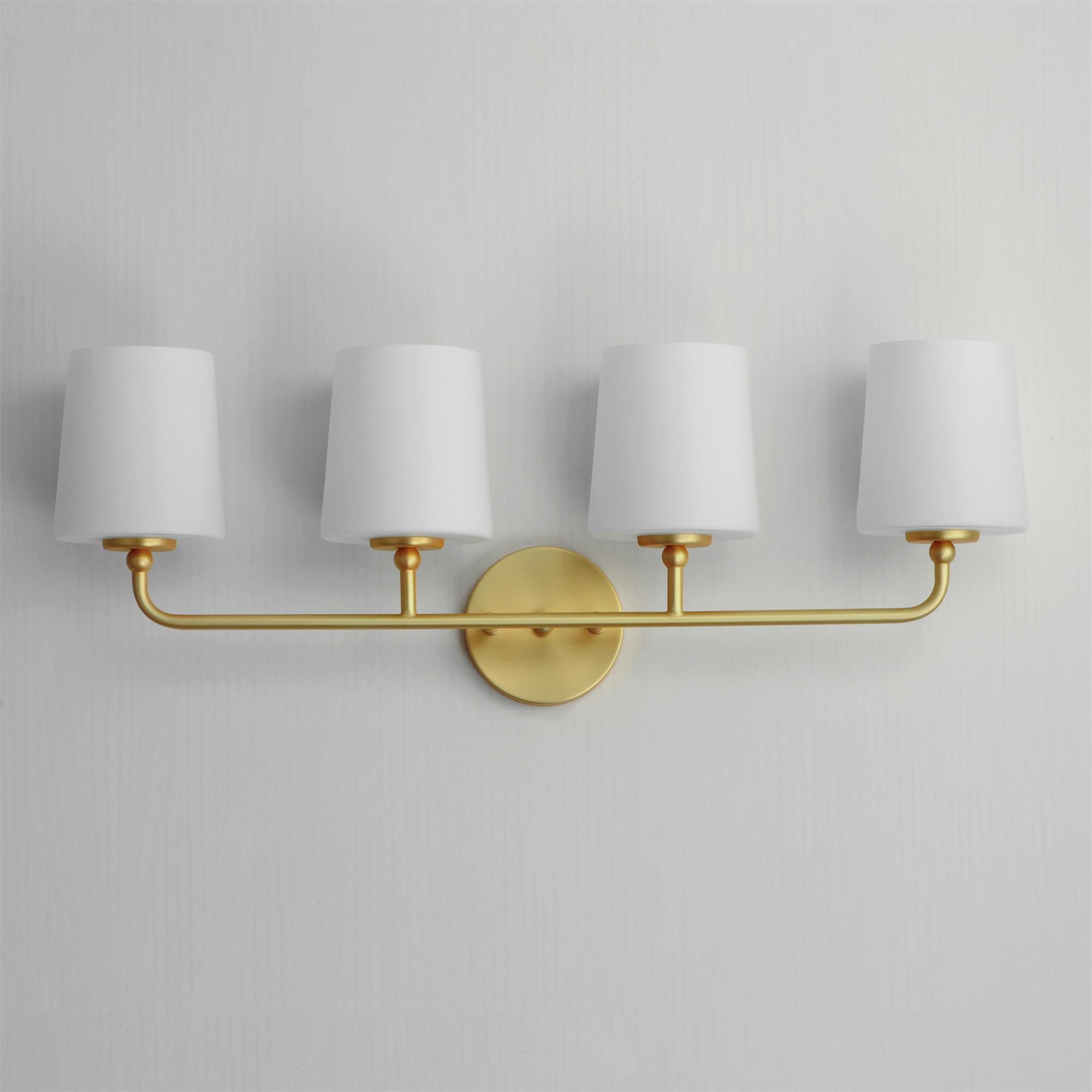 Shown in Satin Brass finish and Satin White glass