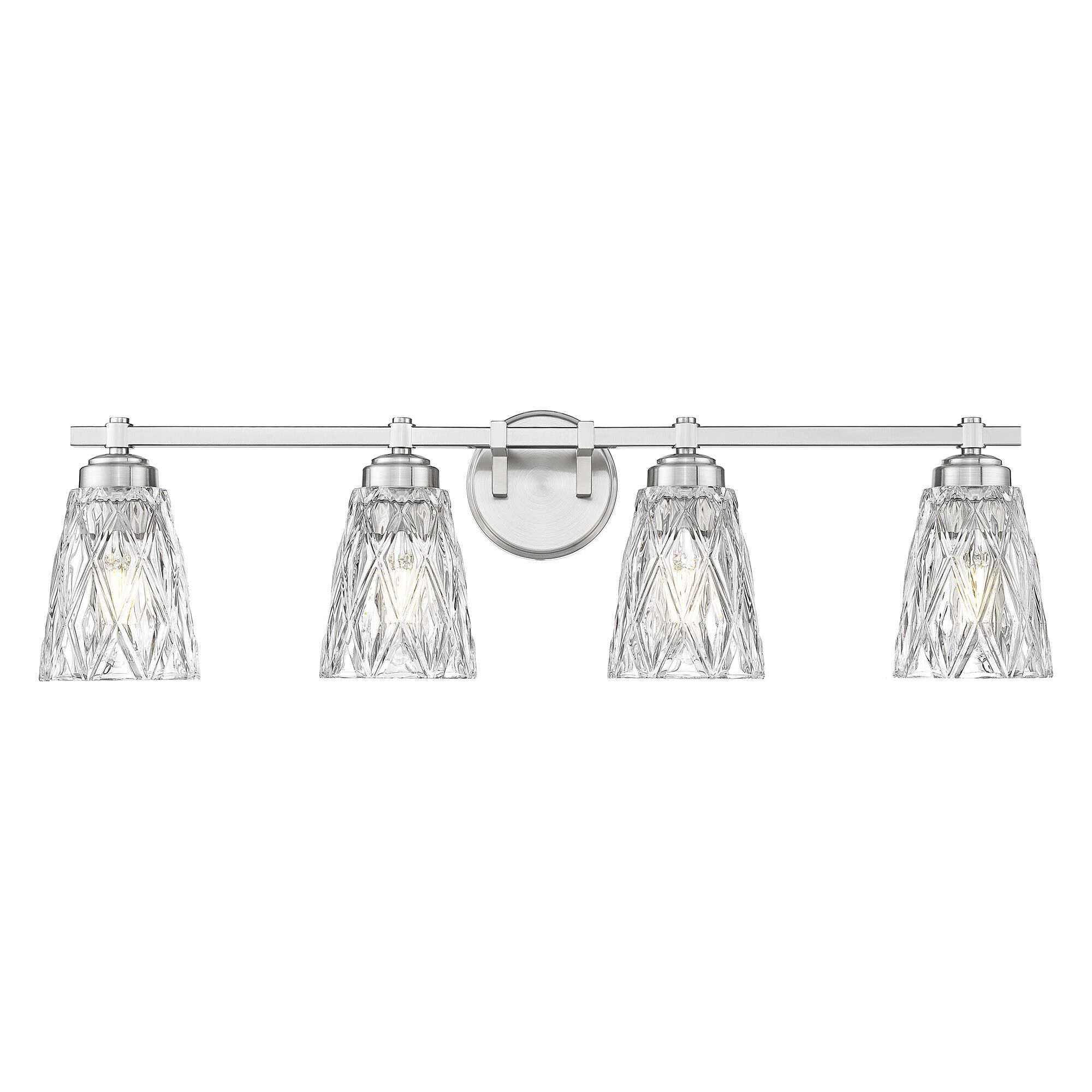 Shown in Brushed Nickel finish and Clear glass