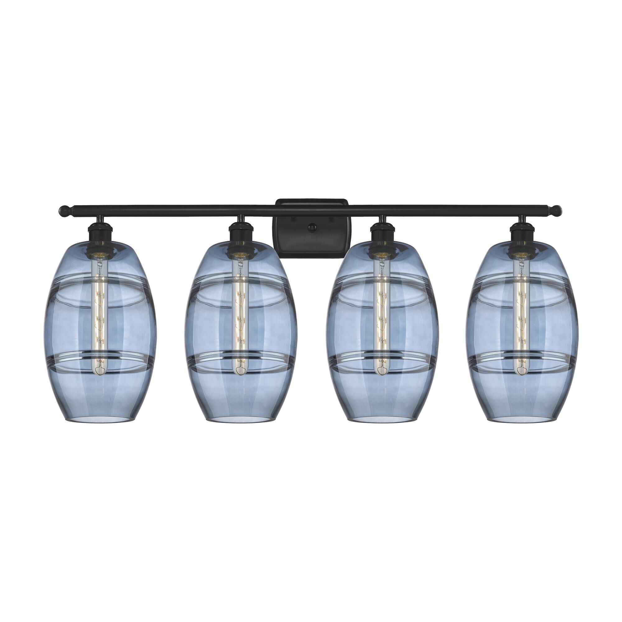 Shown in Matte Black finish and Princess Blue glass