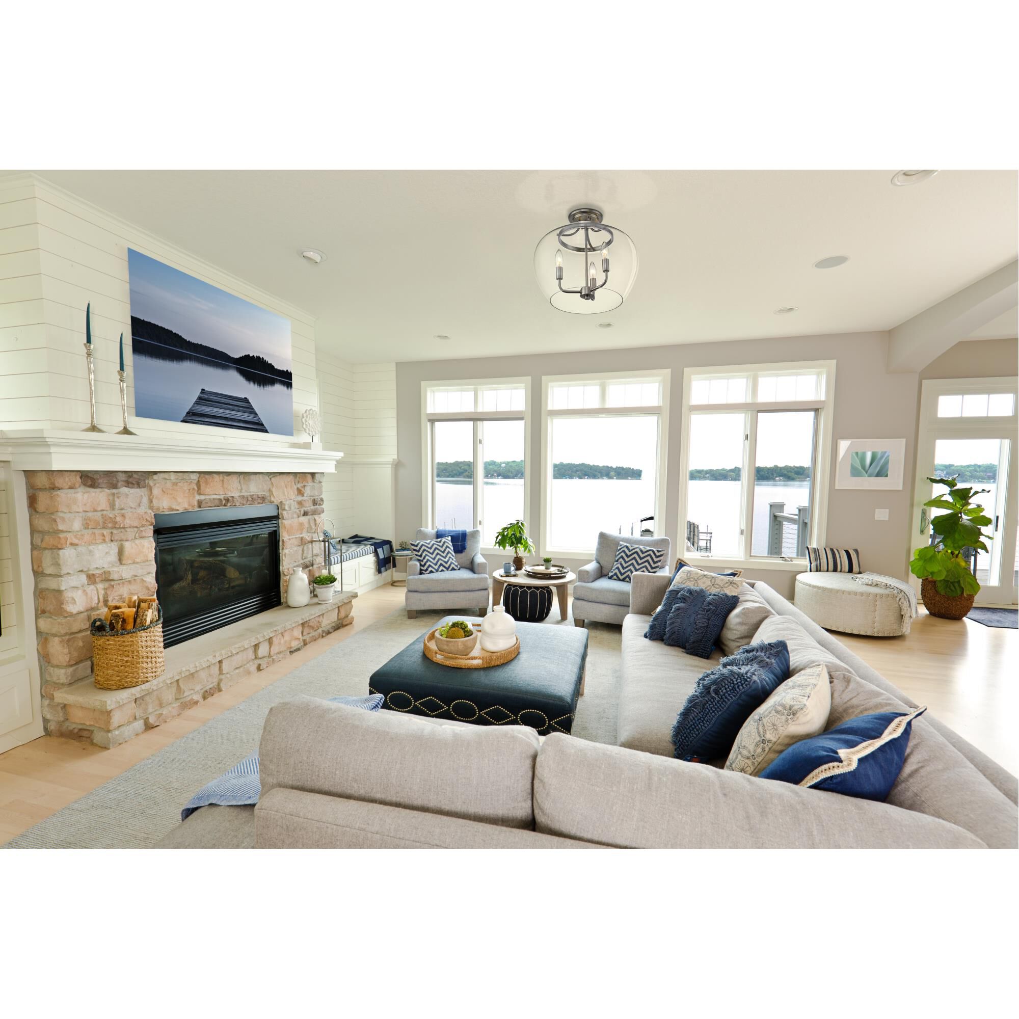 Shown in Brushed Nickel finish and Glass shade