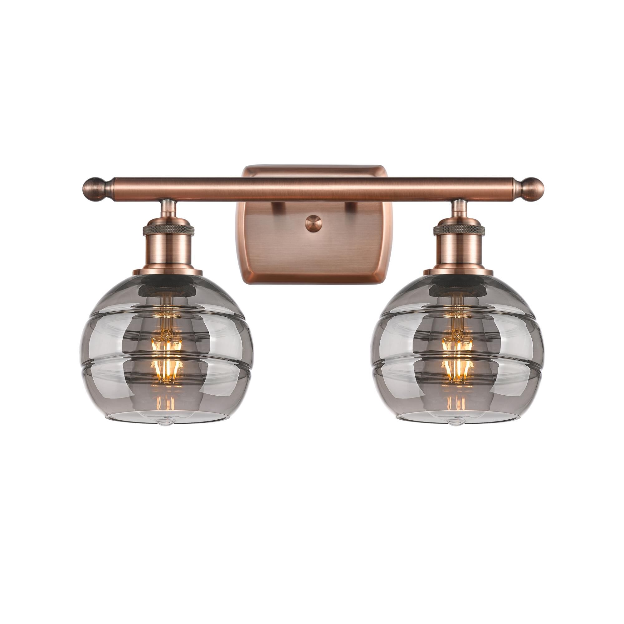 Shown in Antique Copper finish and Light Smoke glass