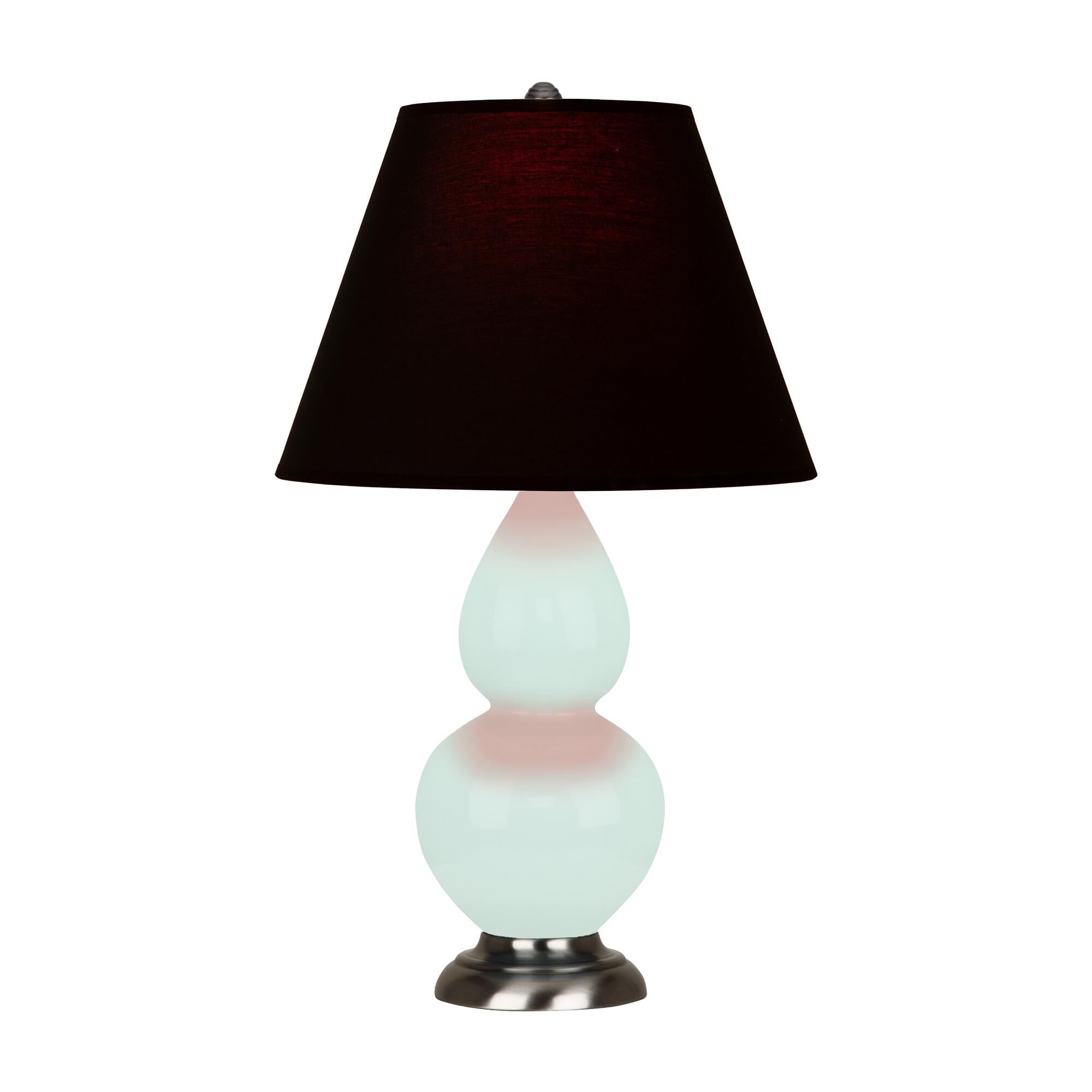 Shown in Mint Glazed finish and Ink Black with Rose Red Lining shade and Antique Silver accent