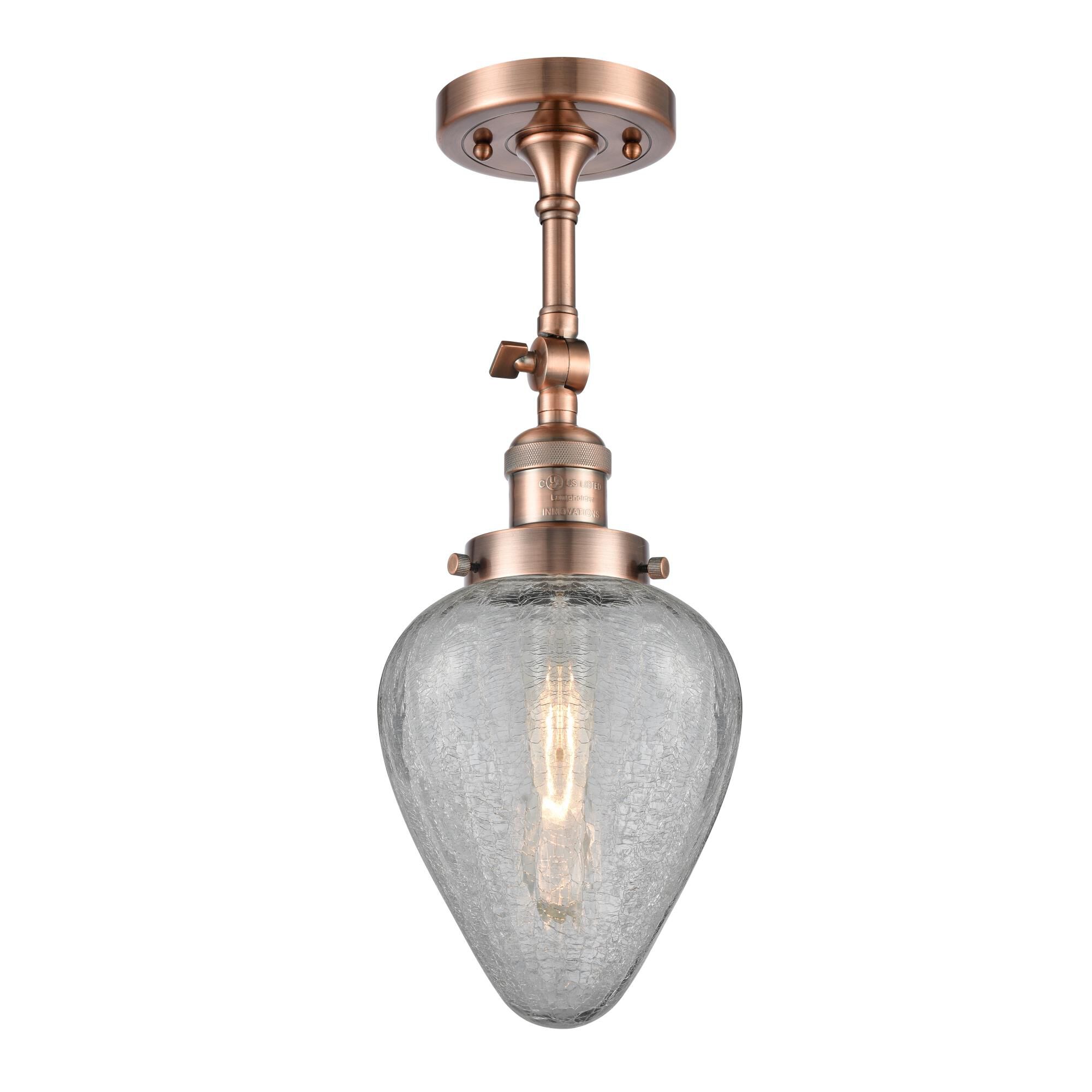 Shown in Antique Copper finish and Clear Crackle glass