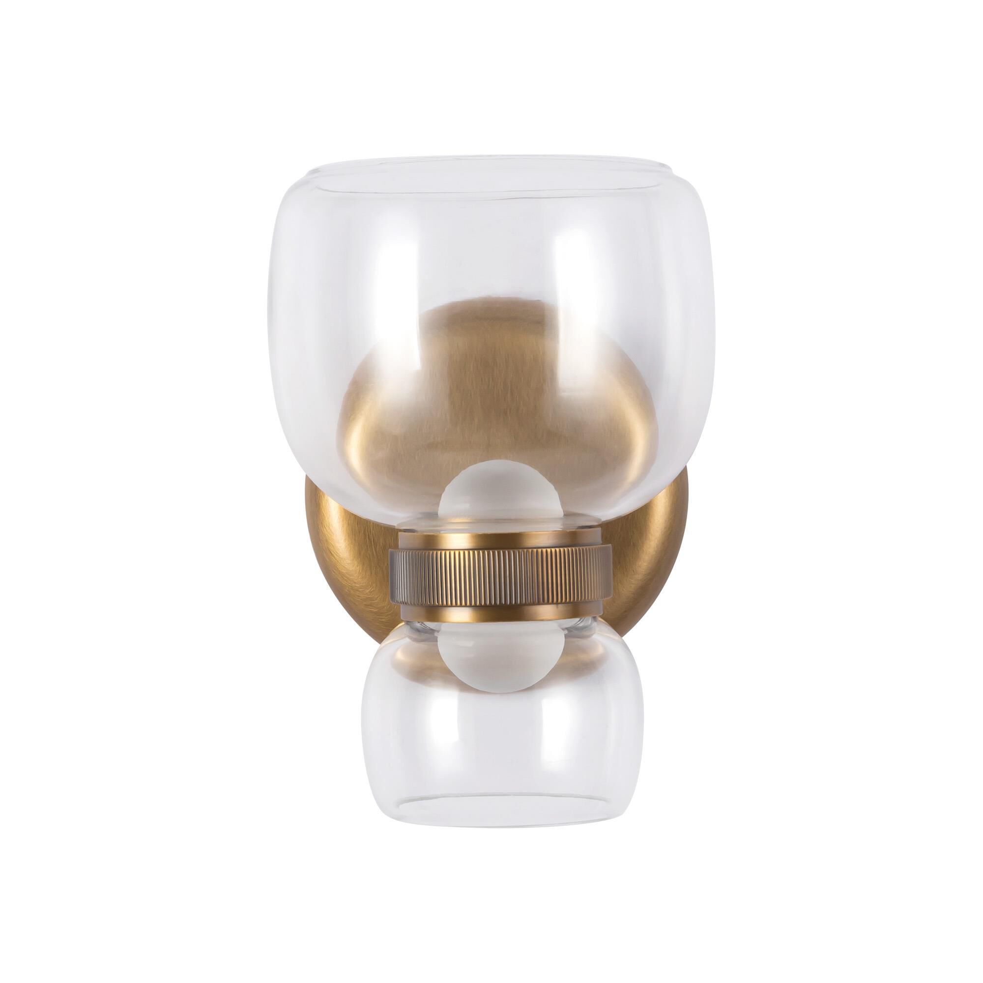 Shown in Vintage Brass finish and Clear glass