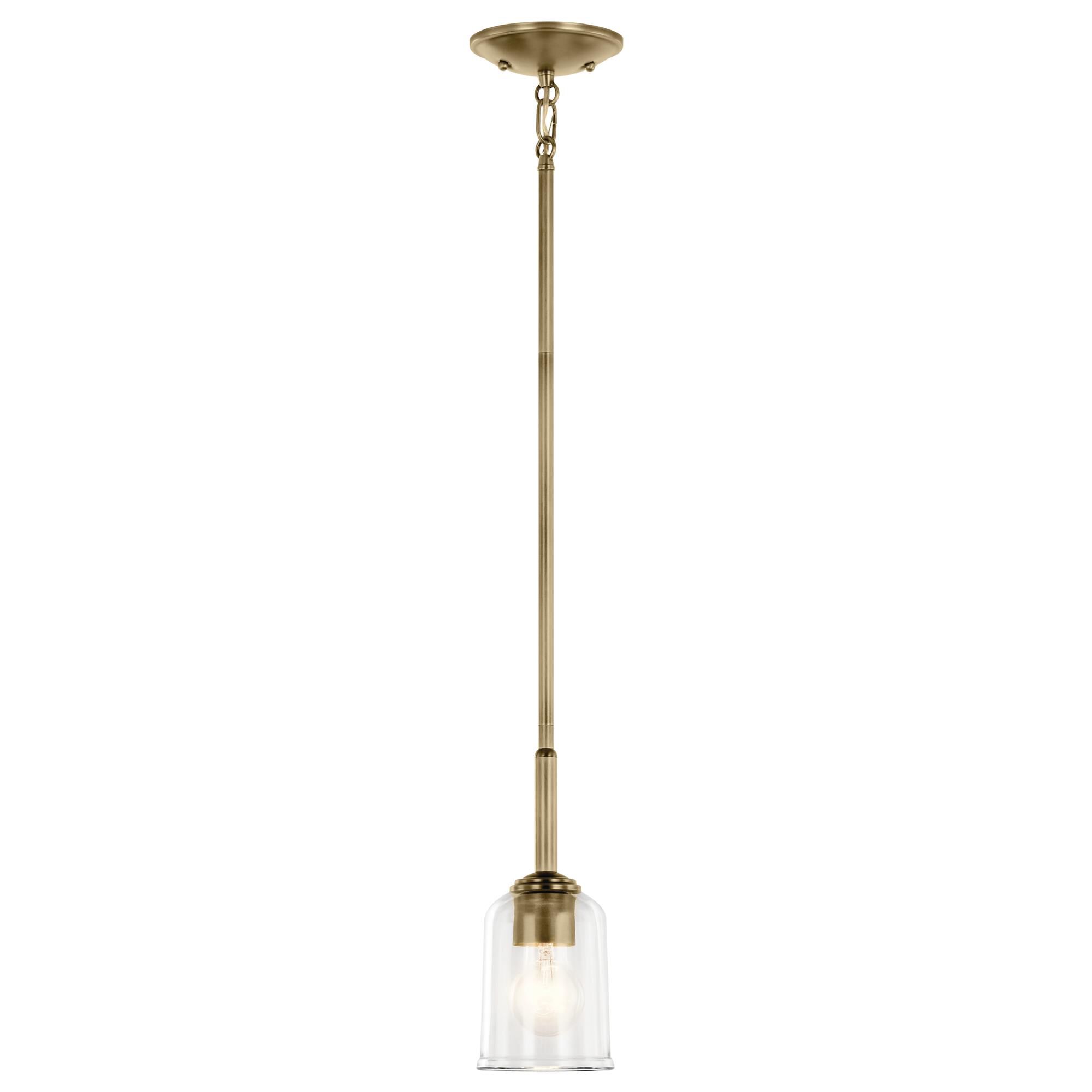 Shown in Natural Brass finish and Clear glass