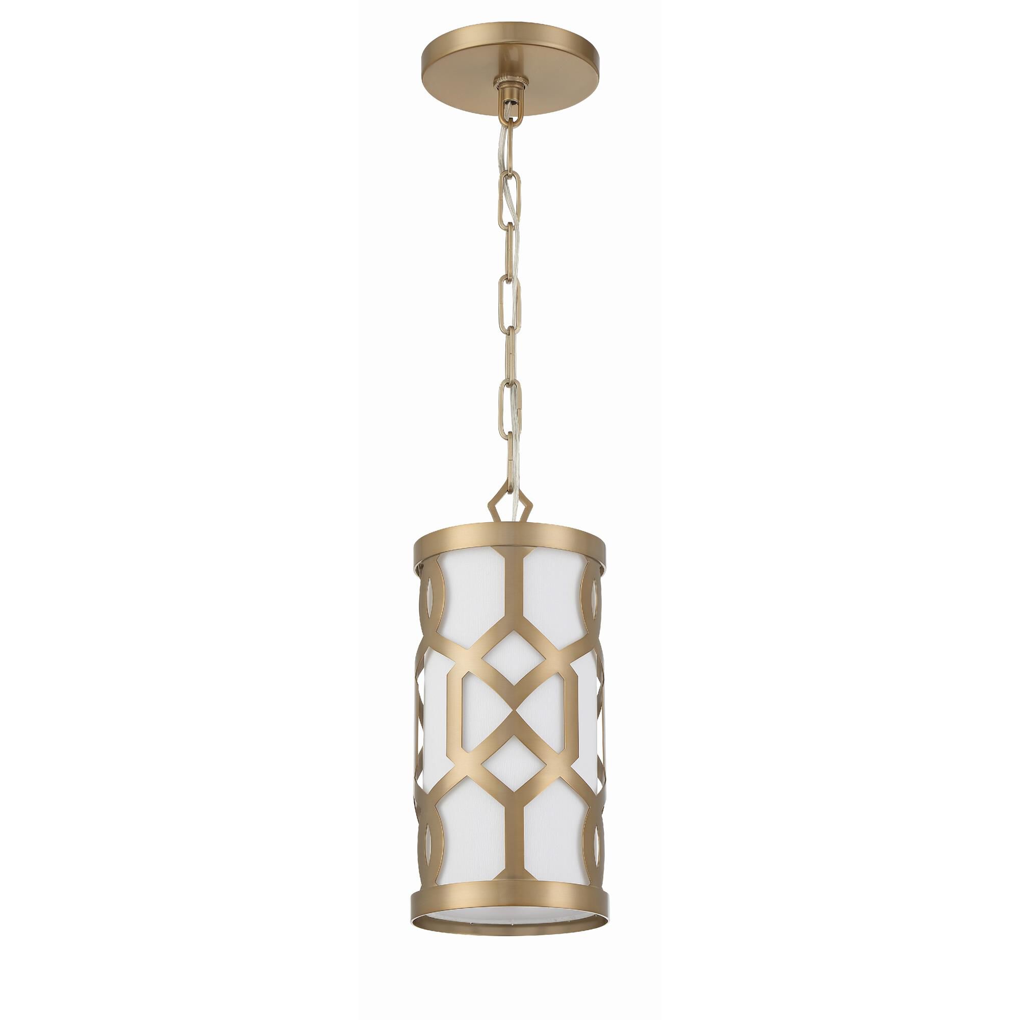 Shown in Aged Brass finish and Silk glass and White shade