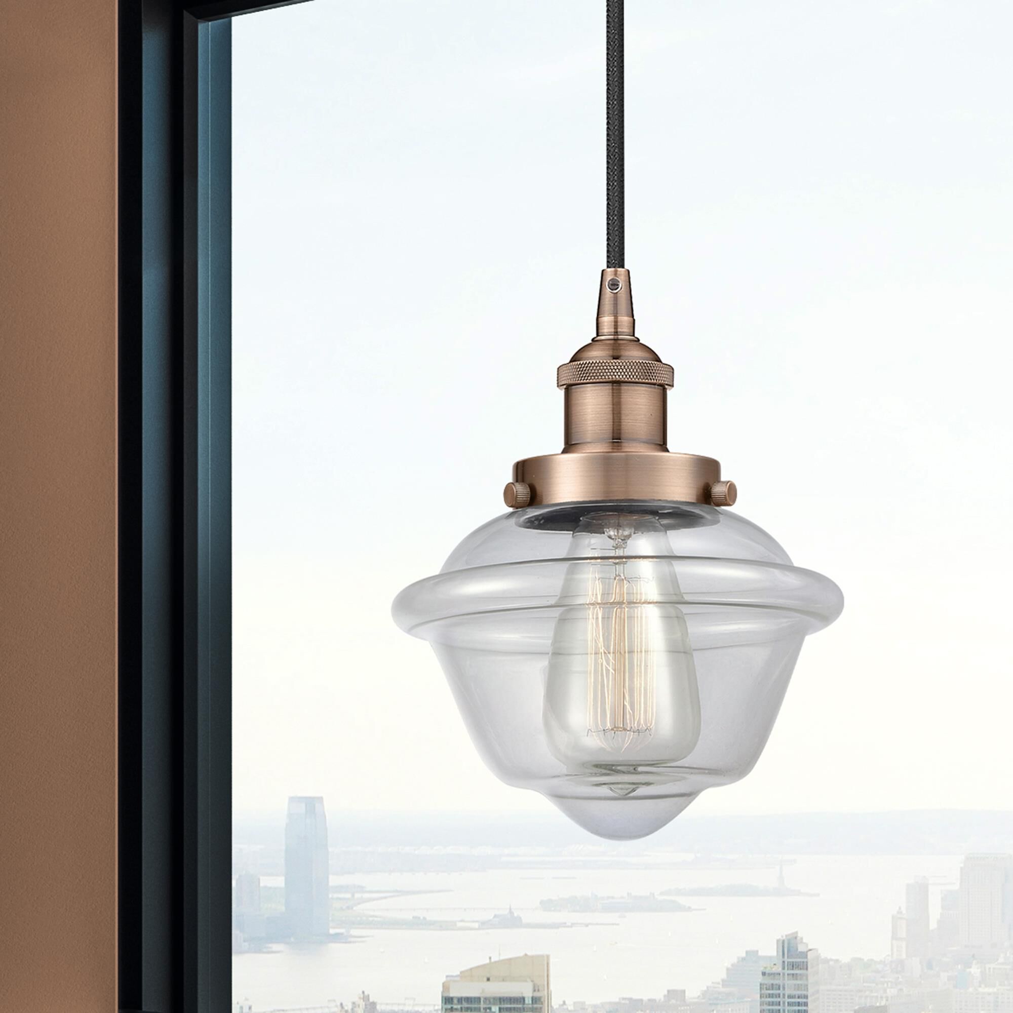 Shown in Antique Copper finish and Clear Small Oxford glass