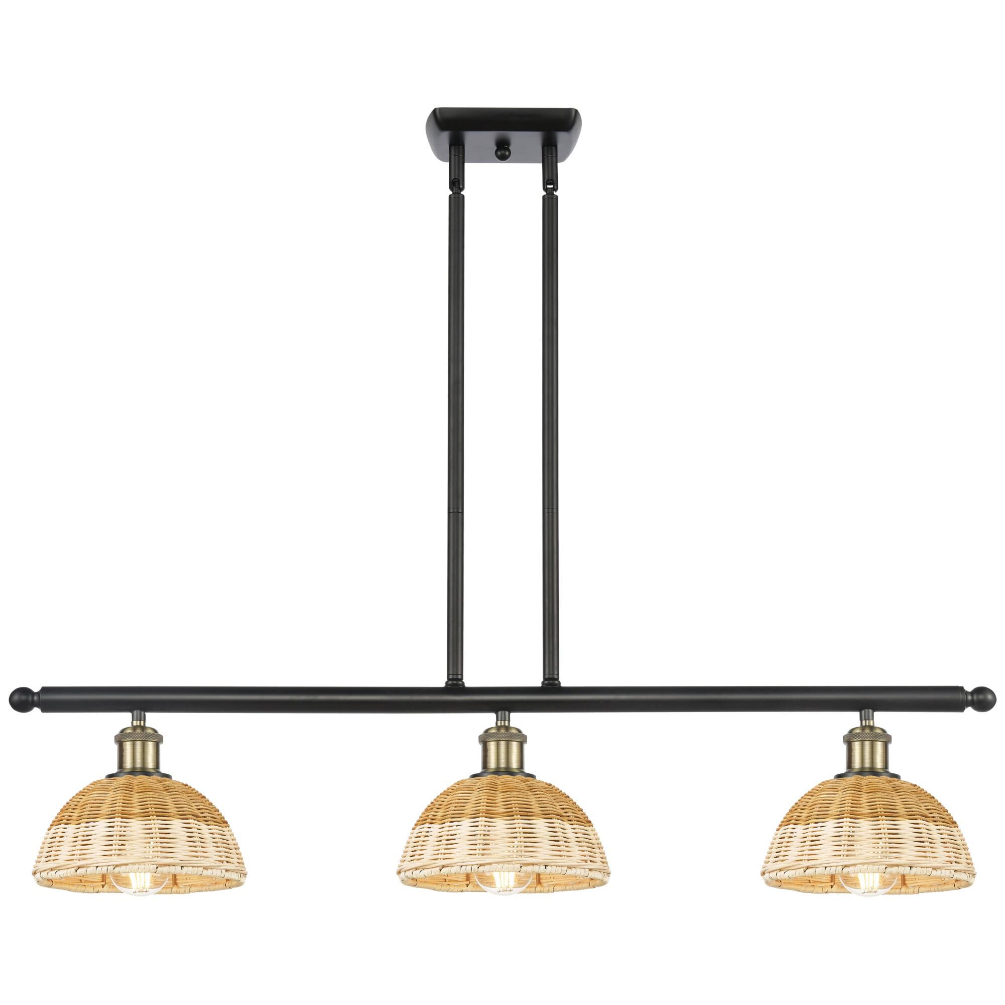 Shown in Black Antique Brass finish and Natural shade
