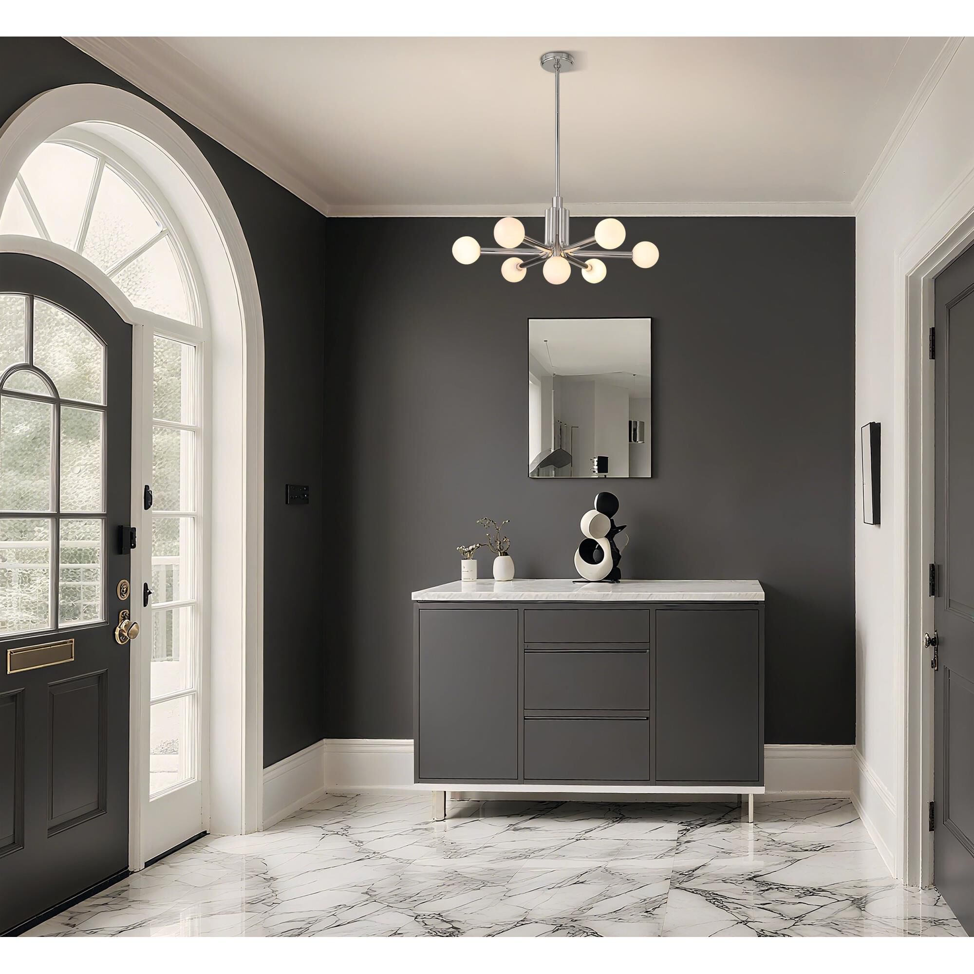 Shown in Polished Nickel finish and Opal glass