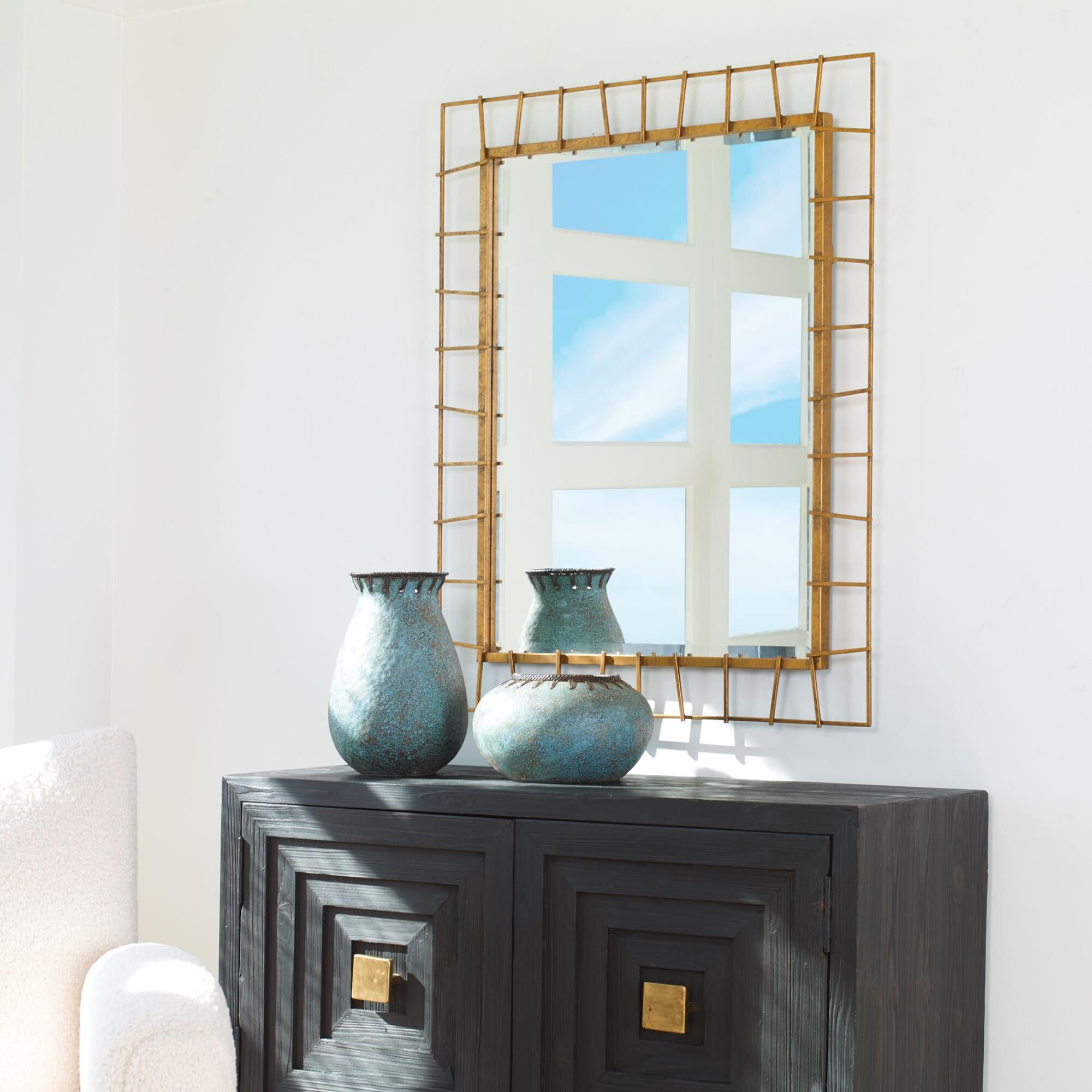 Shown in Showcasing Hand Crafted Ironwork, This Rectangular Mirror Features A 3-Dimensional Frame Finished In finish