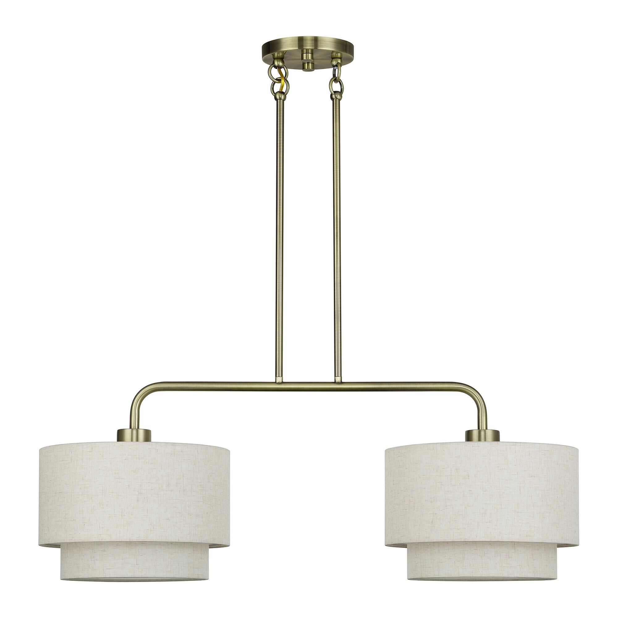 Shown in Antique Brass finish and Hand Crafted Oatmeal Color Fabric with White Color Inside shade