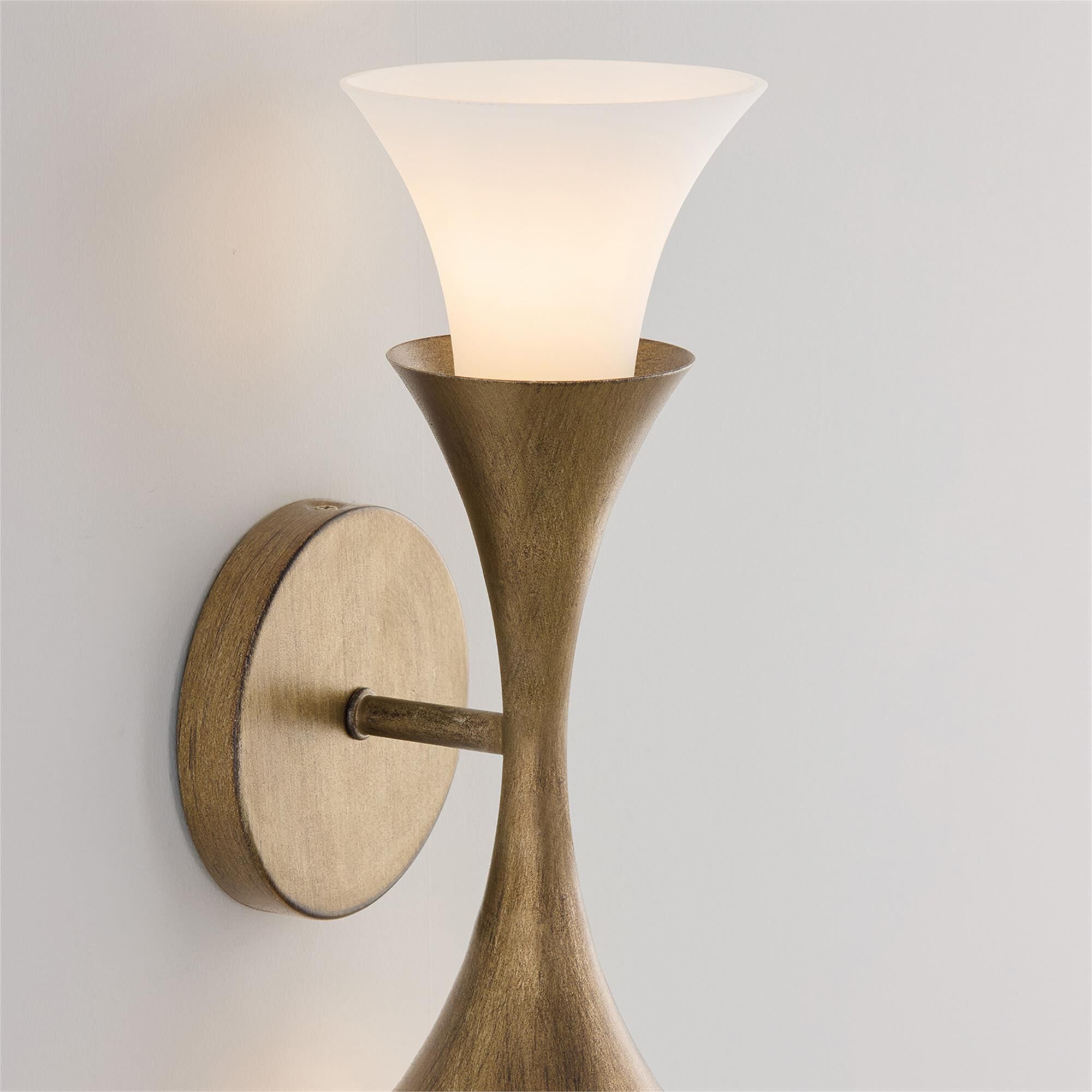 Shown in Mystic Luster finish and Soft White glass