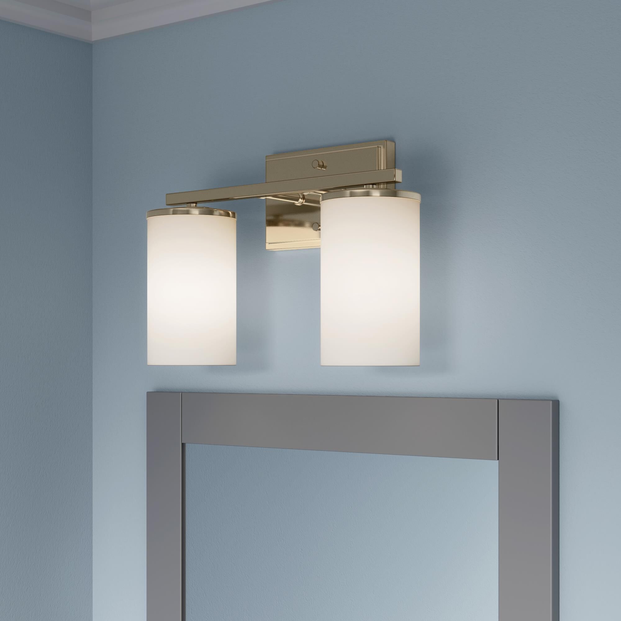 Shown in Modern Gold finish and Etched White glass