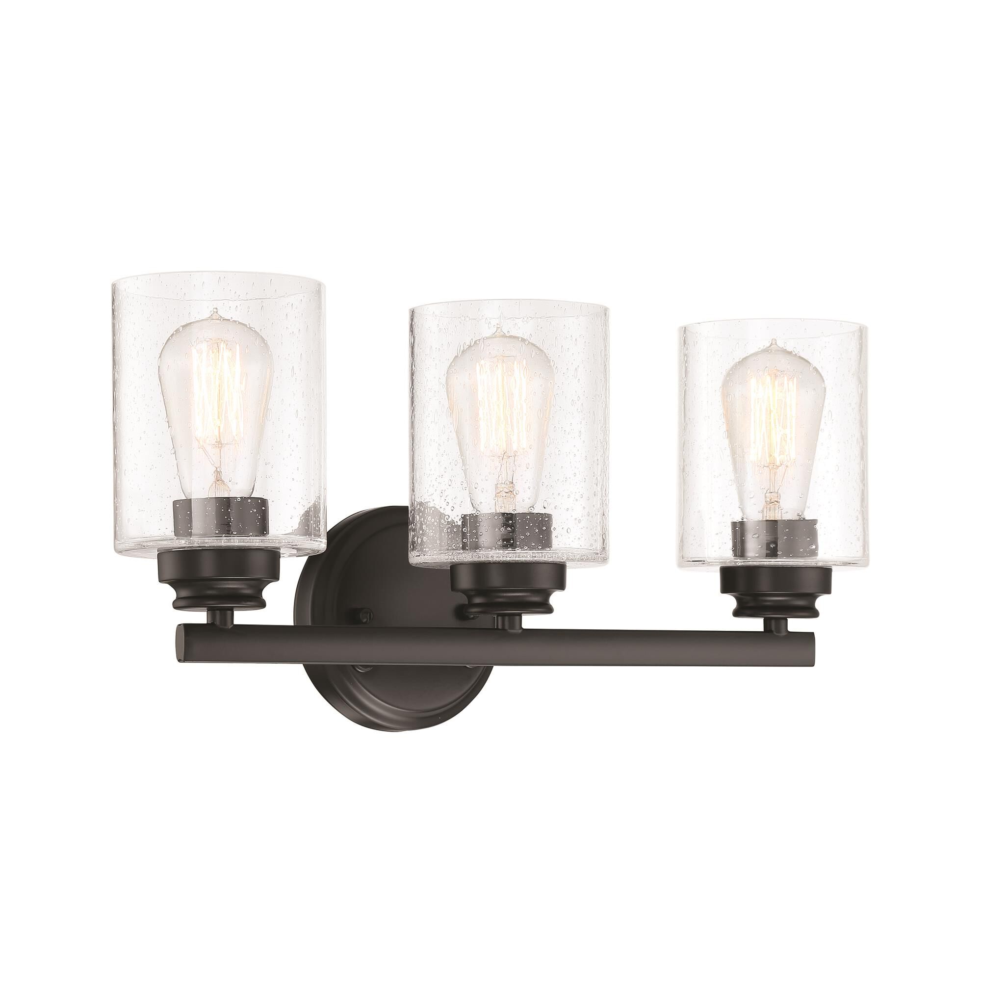 Shown in Flat Black finish and Clear Seeded glass and Glass shade