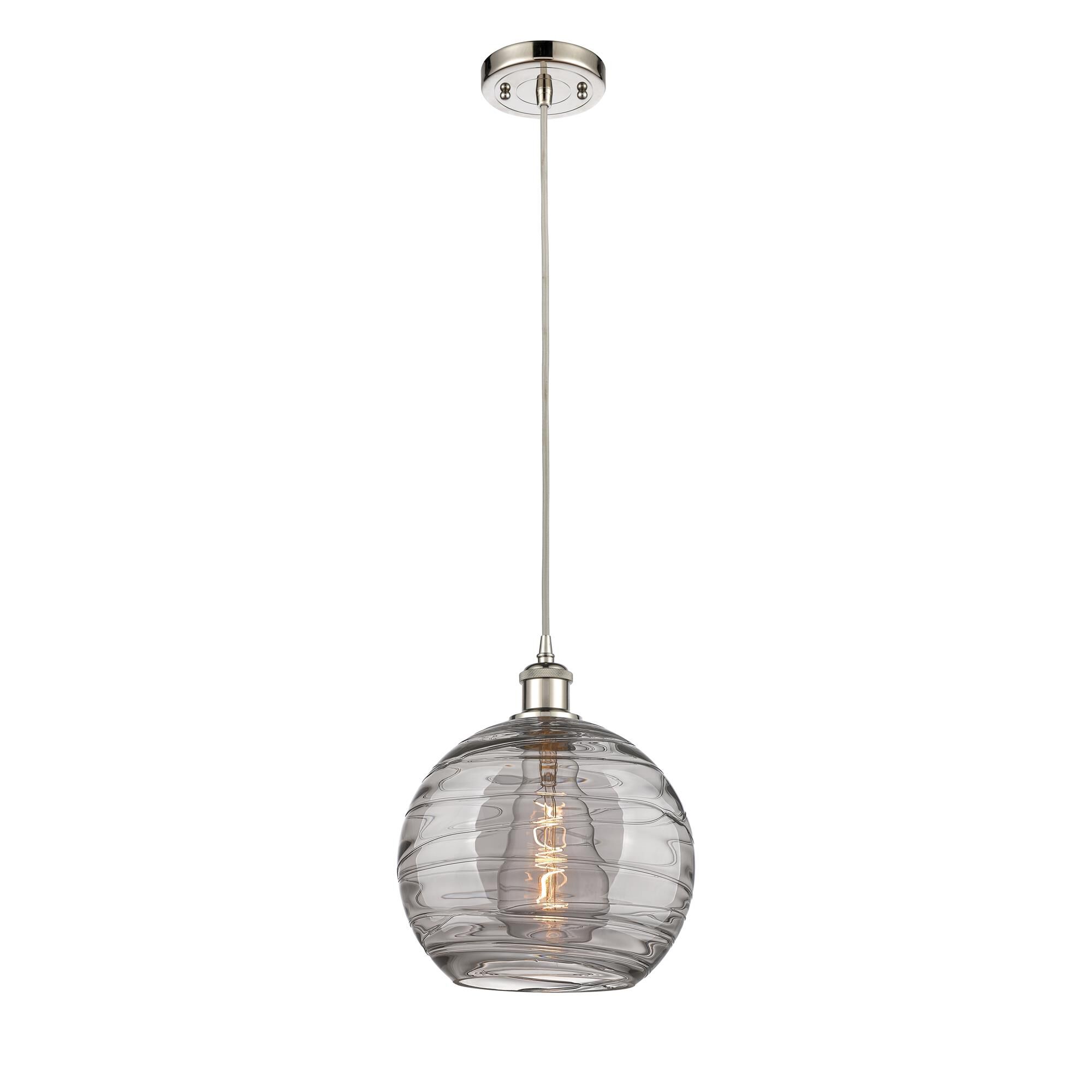 Shown in Polished Nickel finish and Light Smoke Deco Swirl glass
