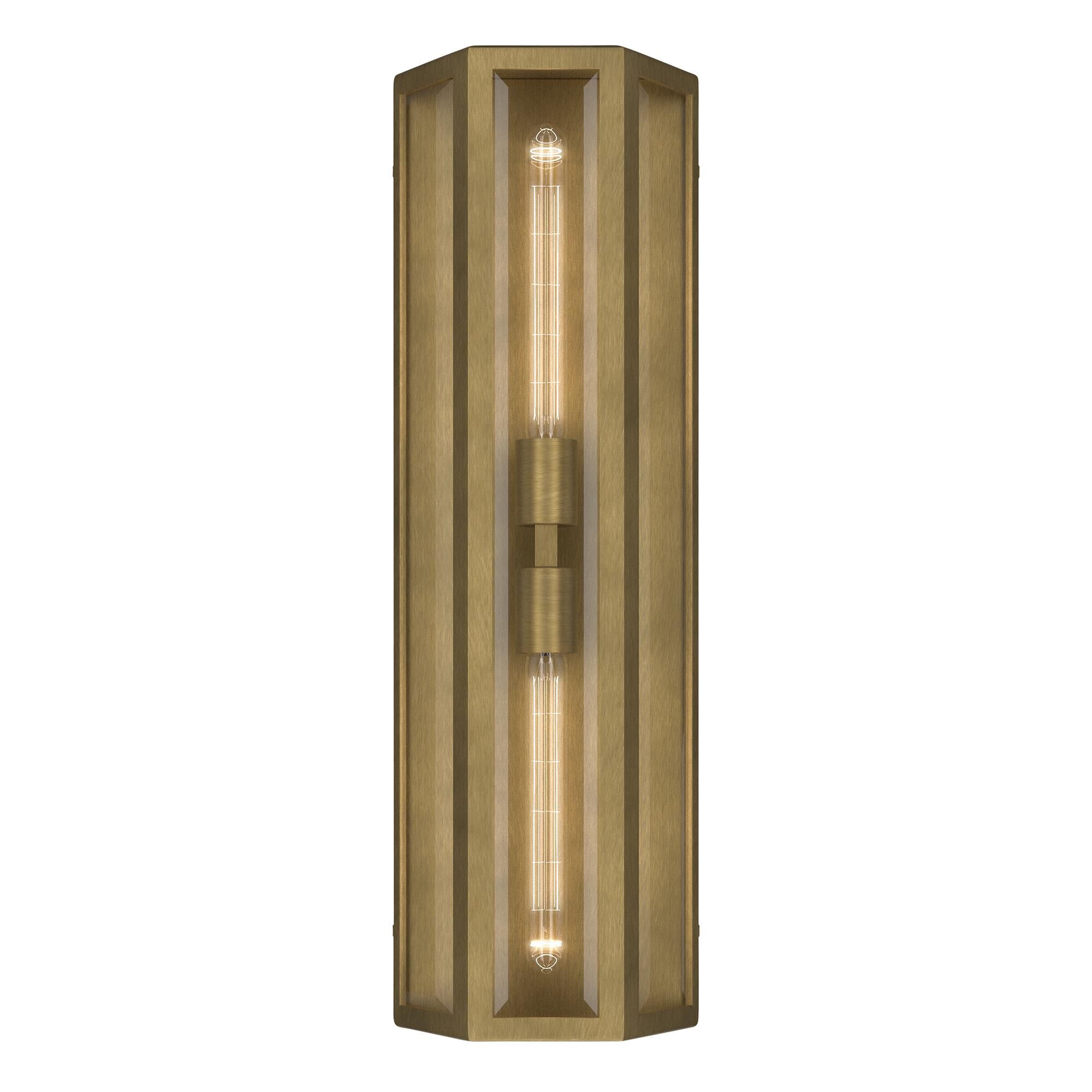 Shown in Natural Brass finish and Clear Beveled glass