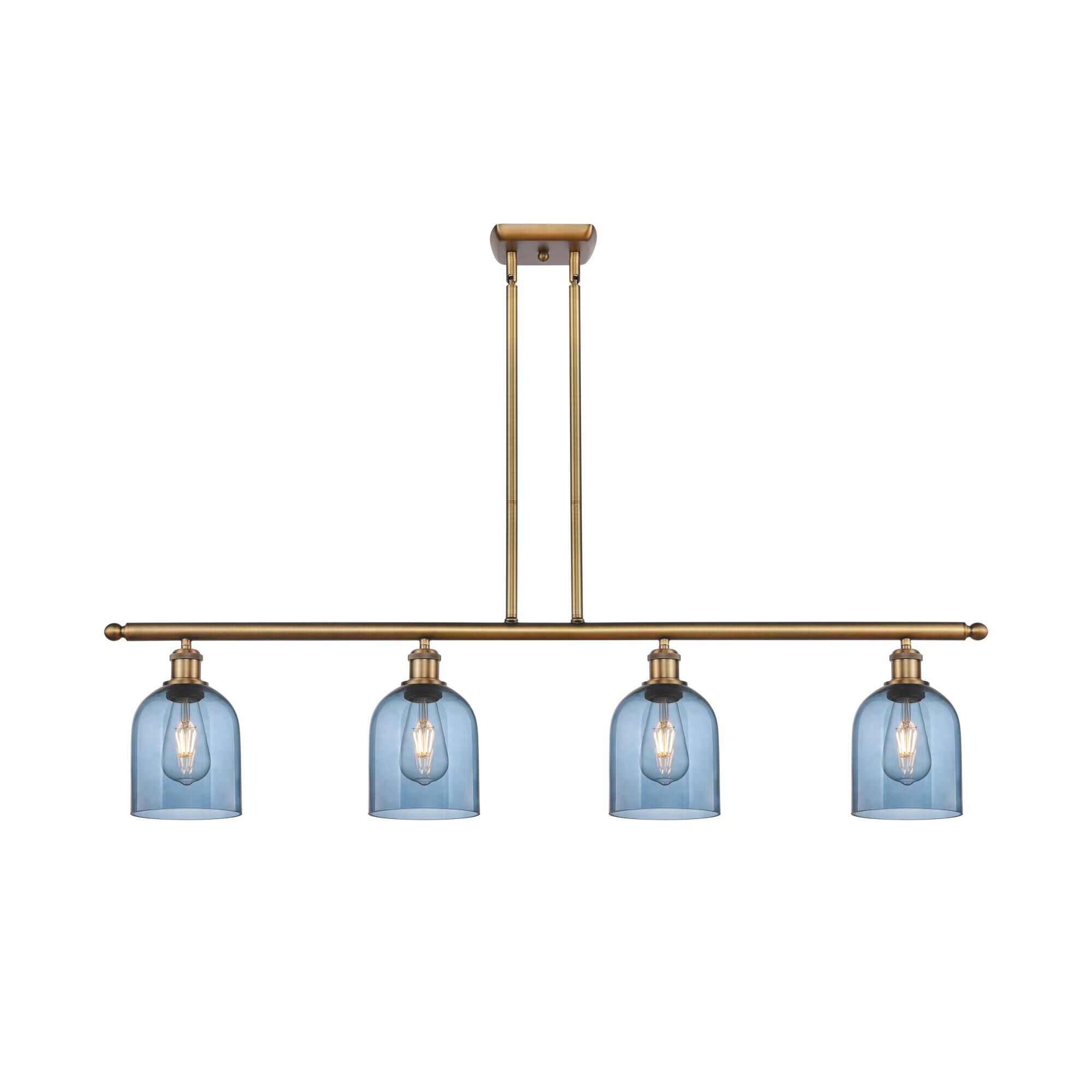 Shown in Brushed Brass finish and Princess Blue glass