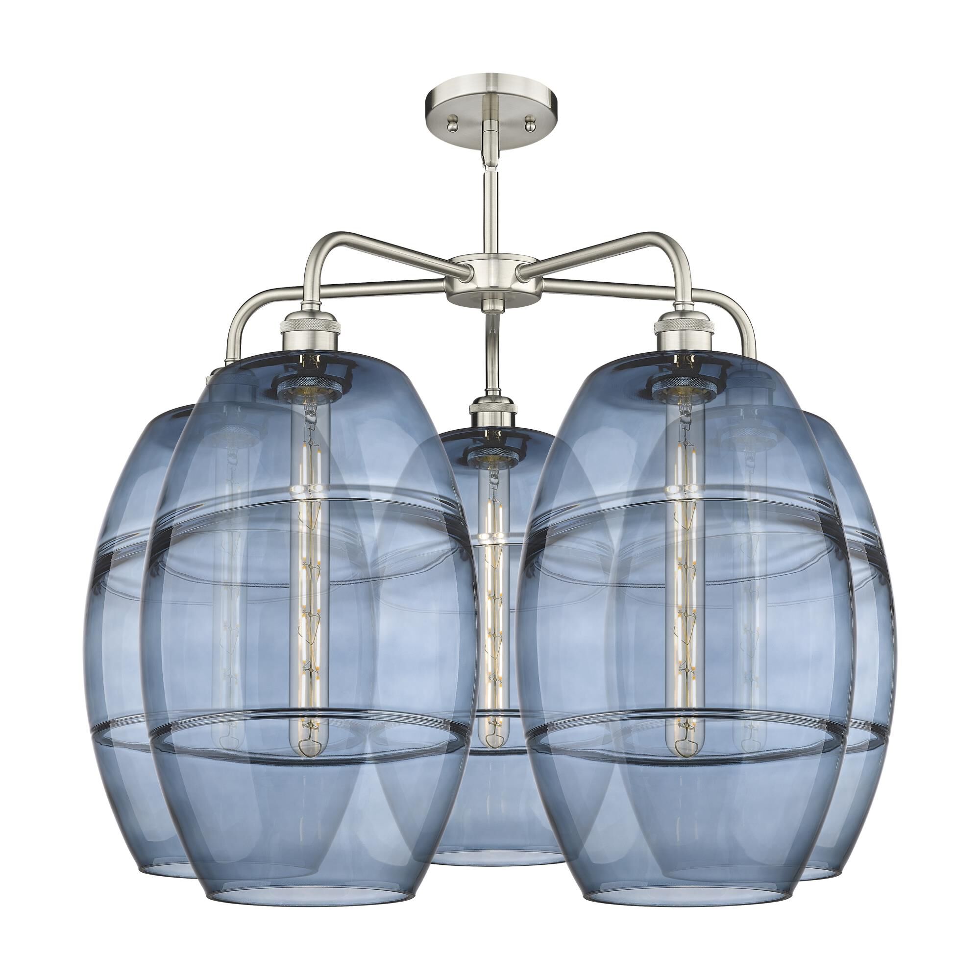 Shown in Satin Nickel finish and Princess Blue glass