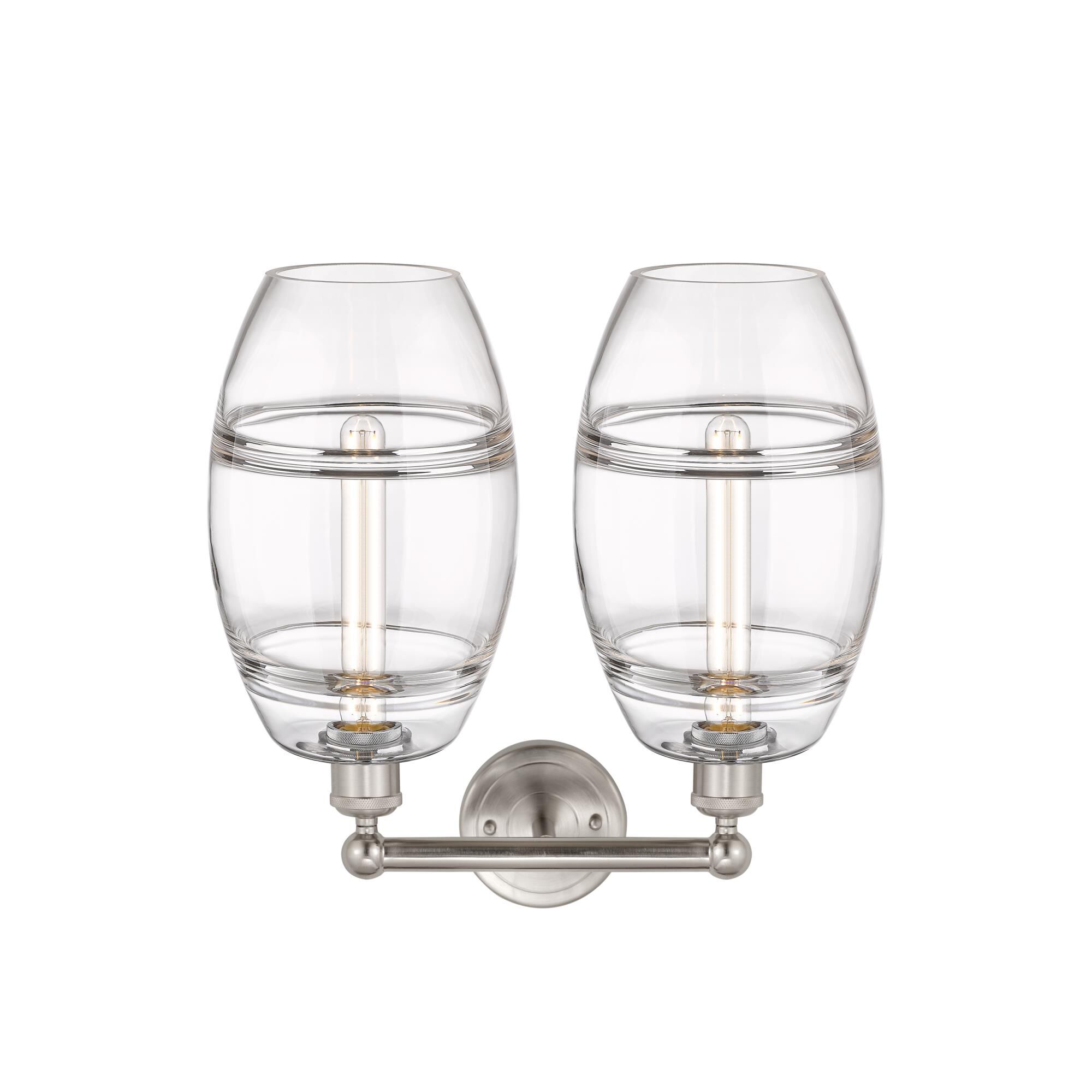 Shown in Satin Nickel finish and Clear glass