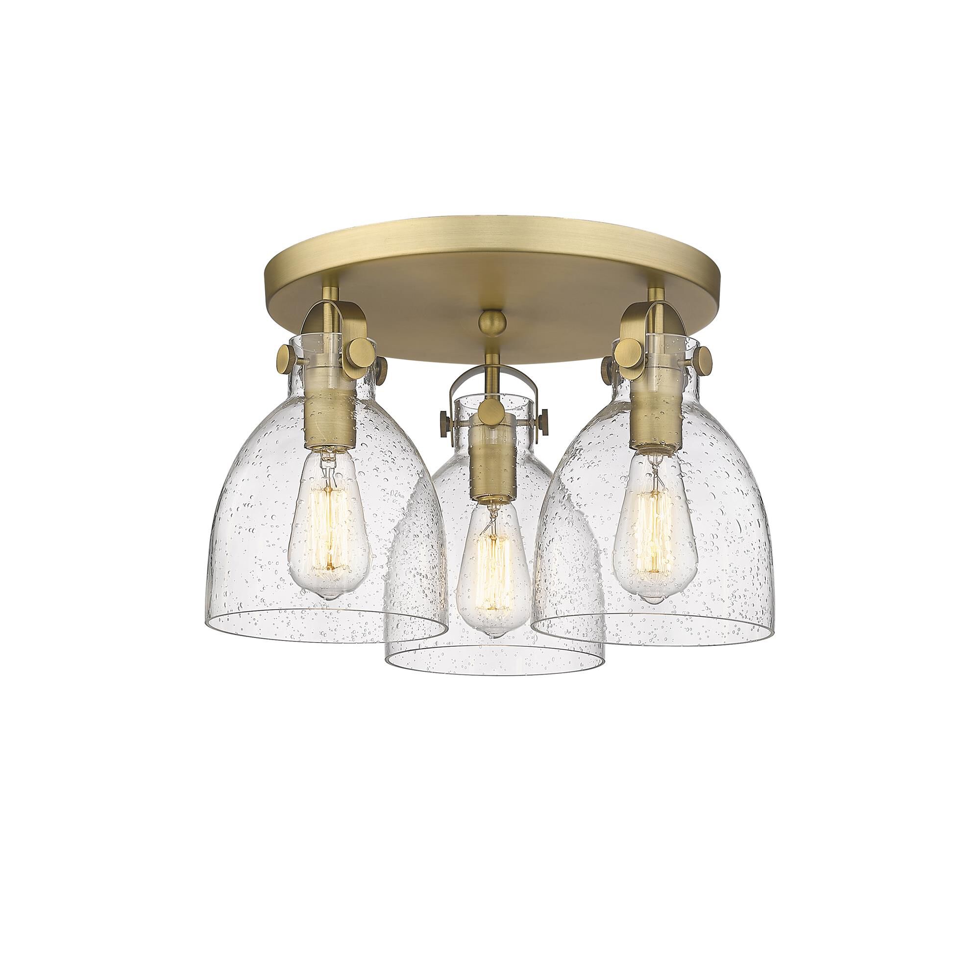 Shown in Brushed Brass finish and Seedy glass