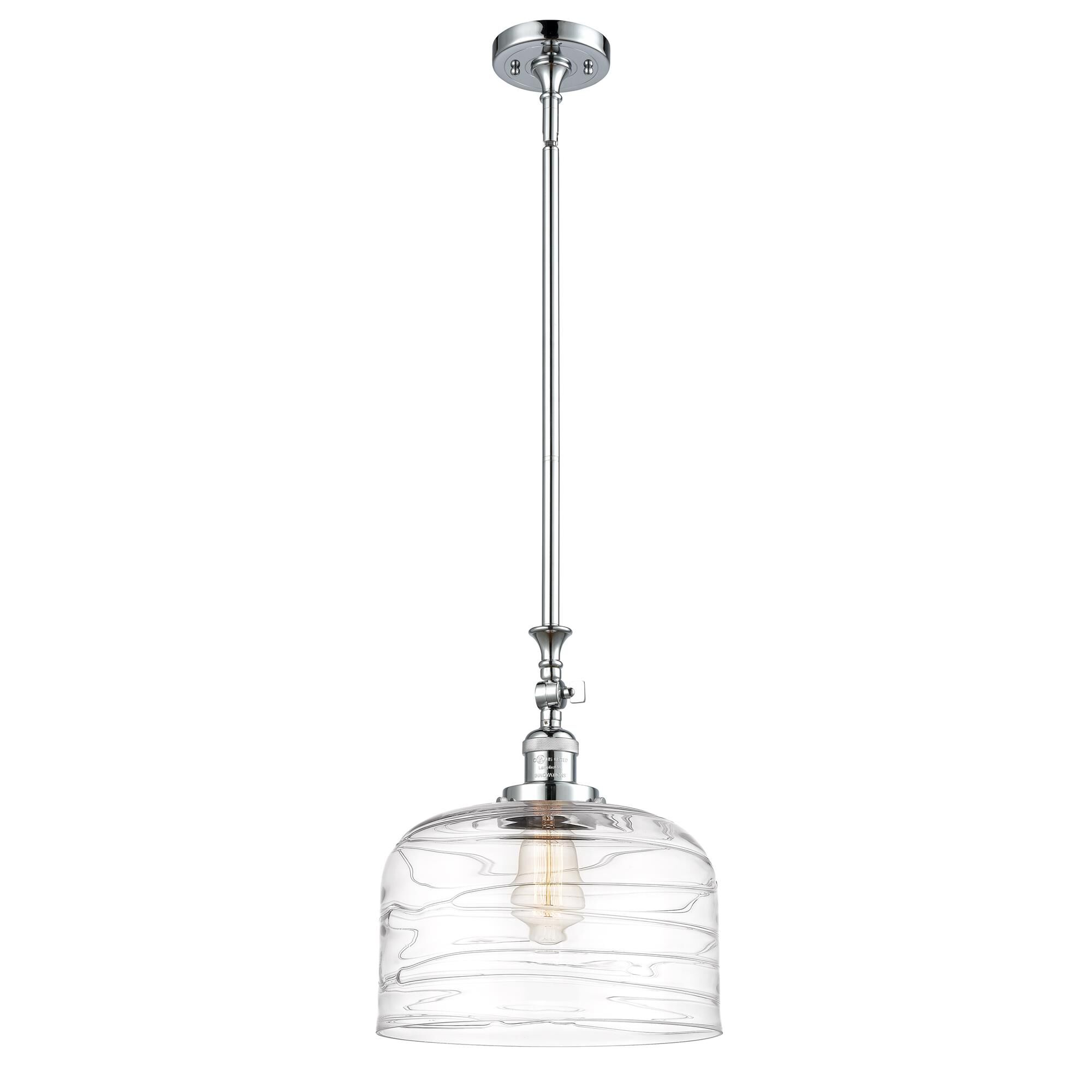 Shown in Polished Chrome finish and Clear Deco Swirl X-Large Bell glass
