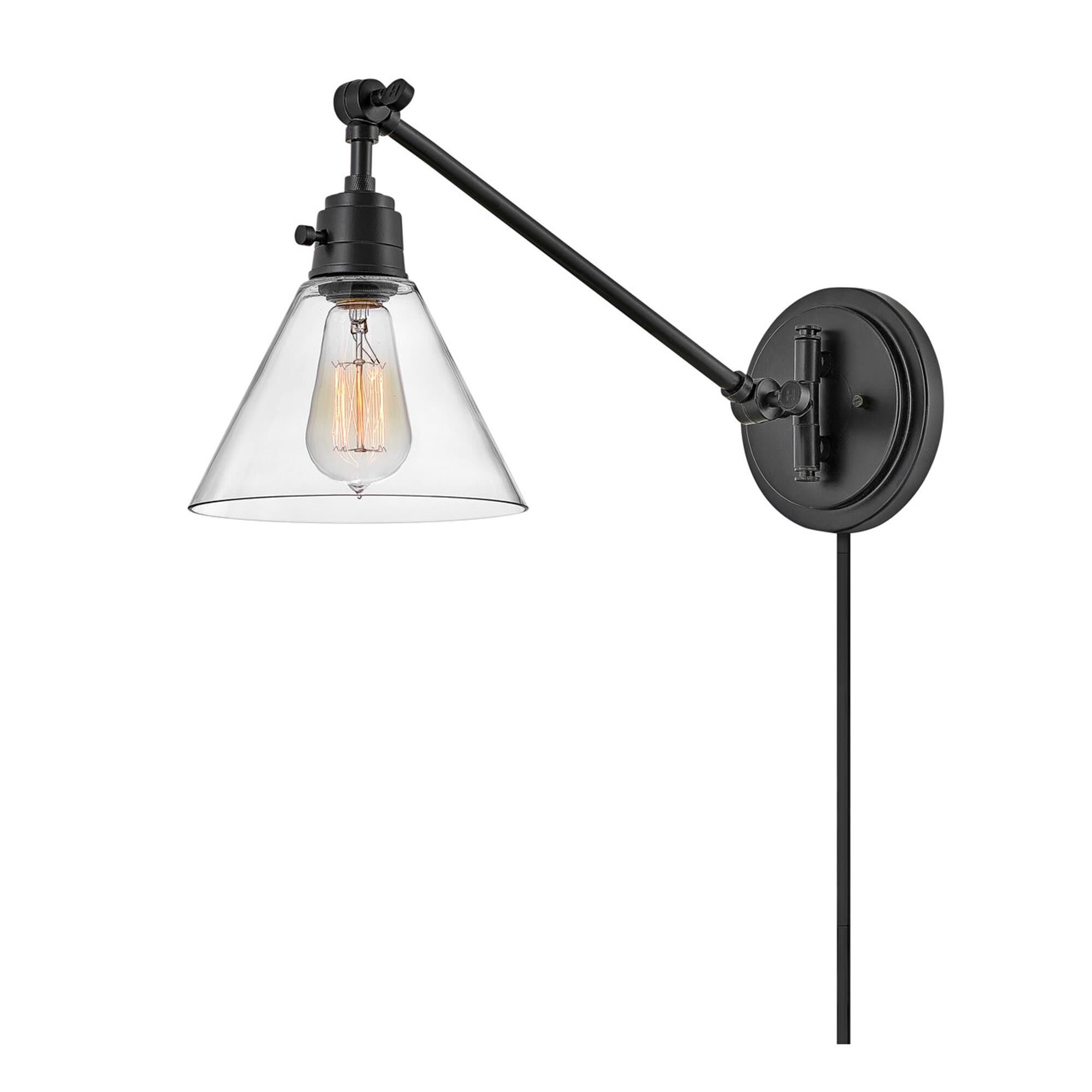 Shown in Black finish and Clear glass
