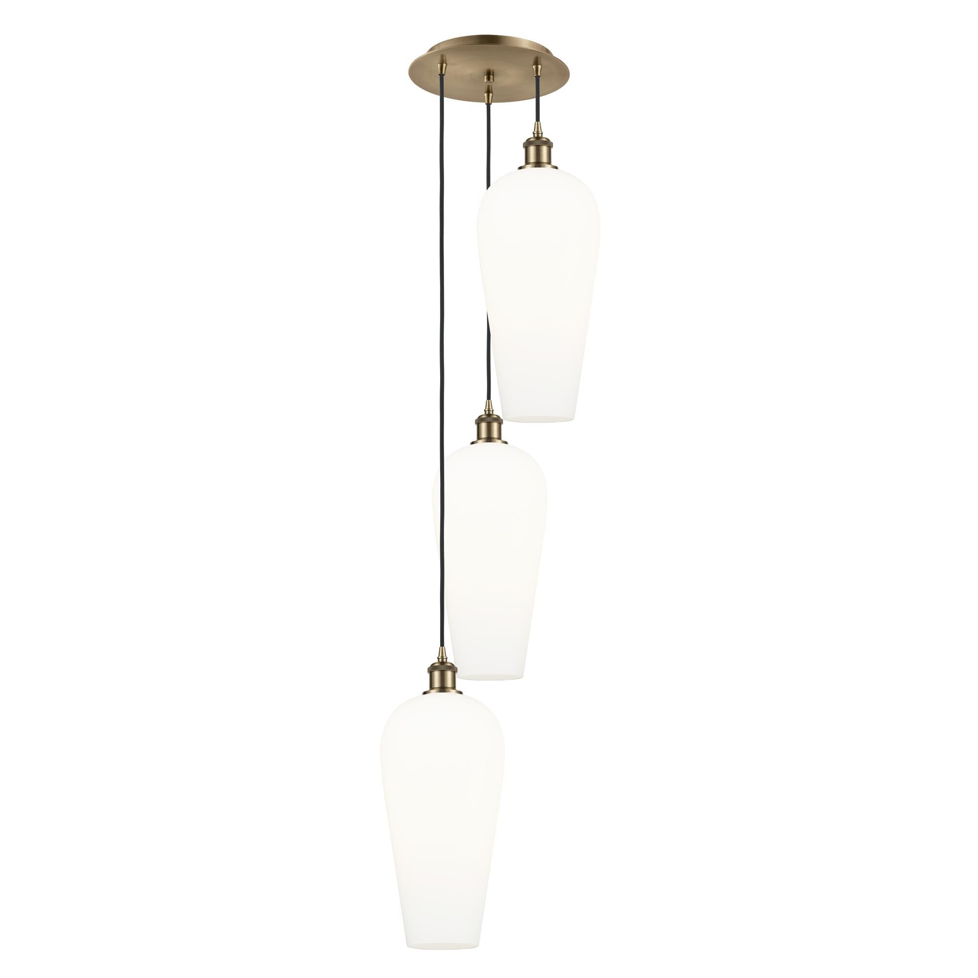 Shown in Antique Brass finish and White glass