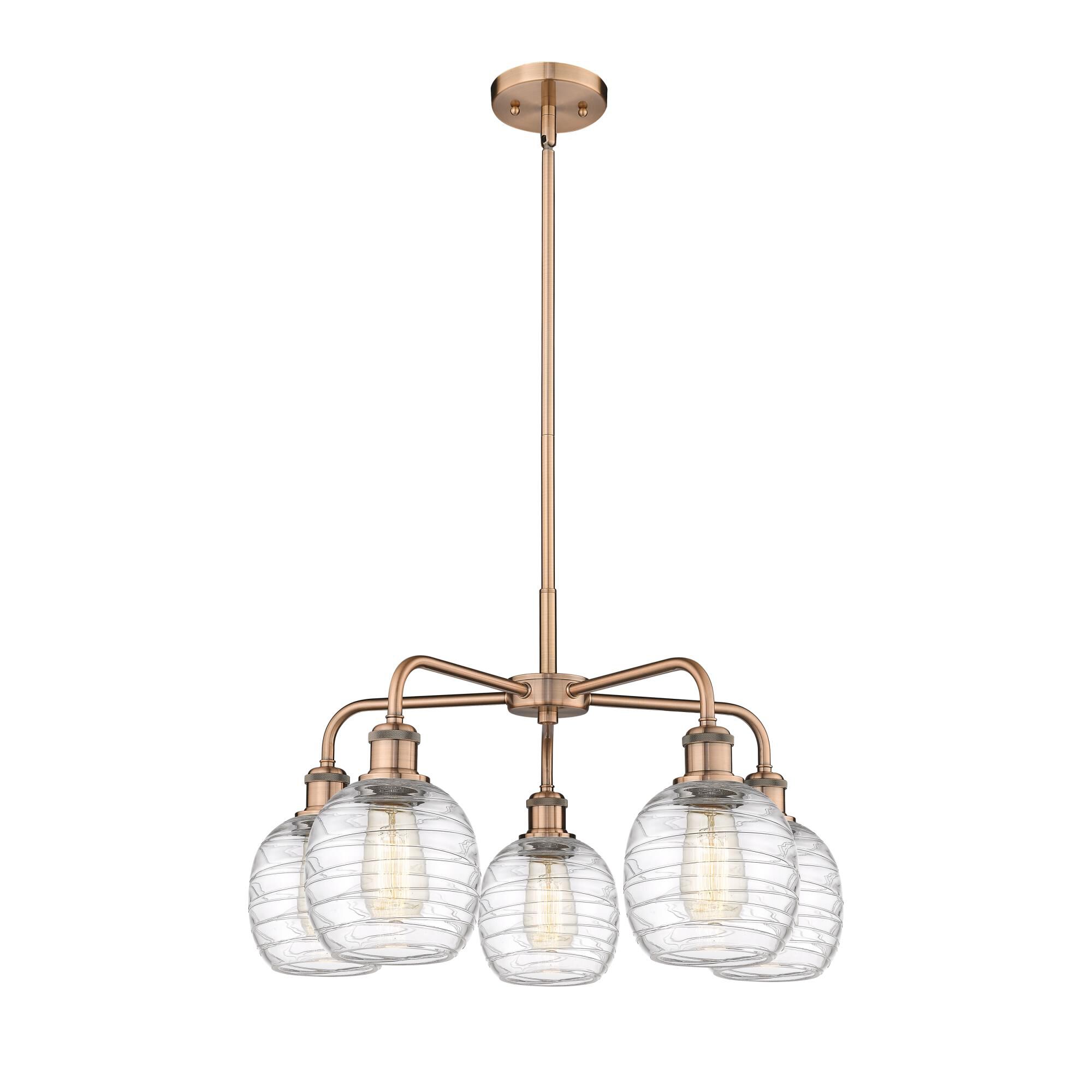 Shown in Antique Copper finish and Deco Swirl glass