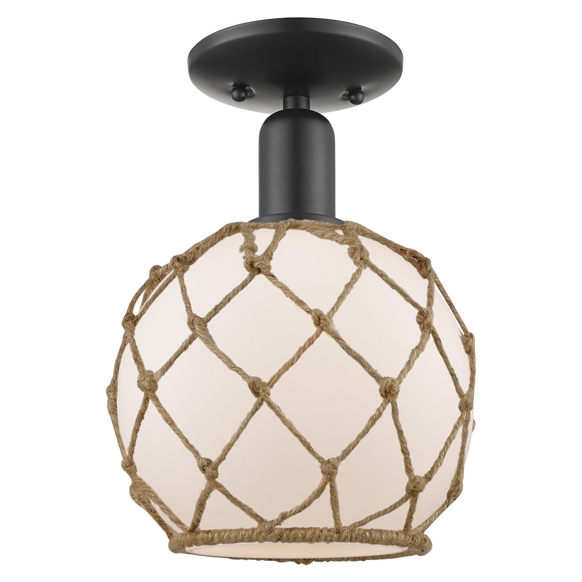 Shown in Matte Black finish and White with Brown Rope glass
