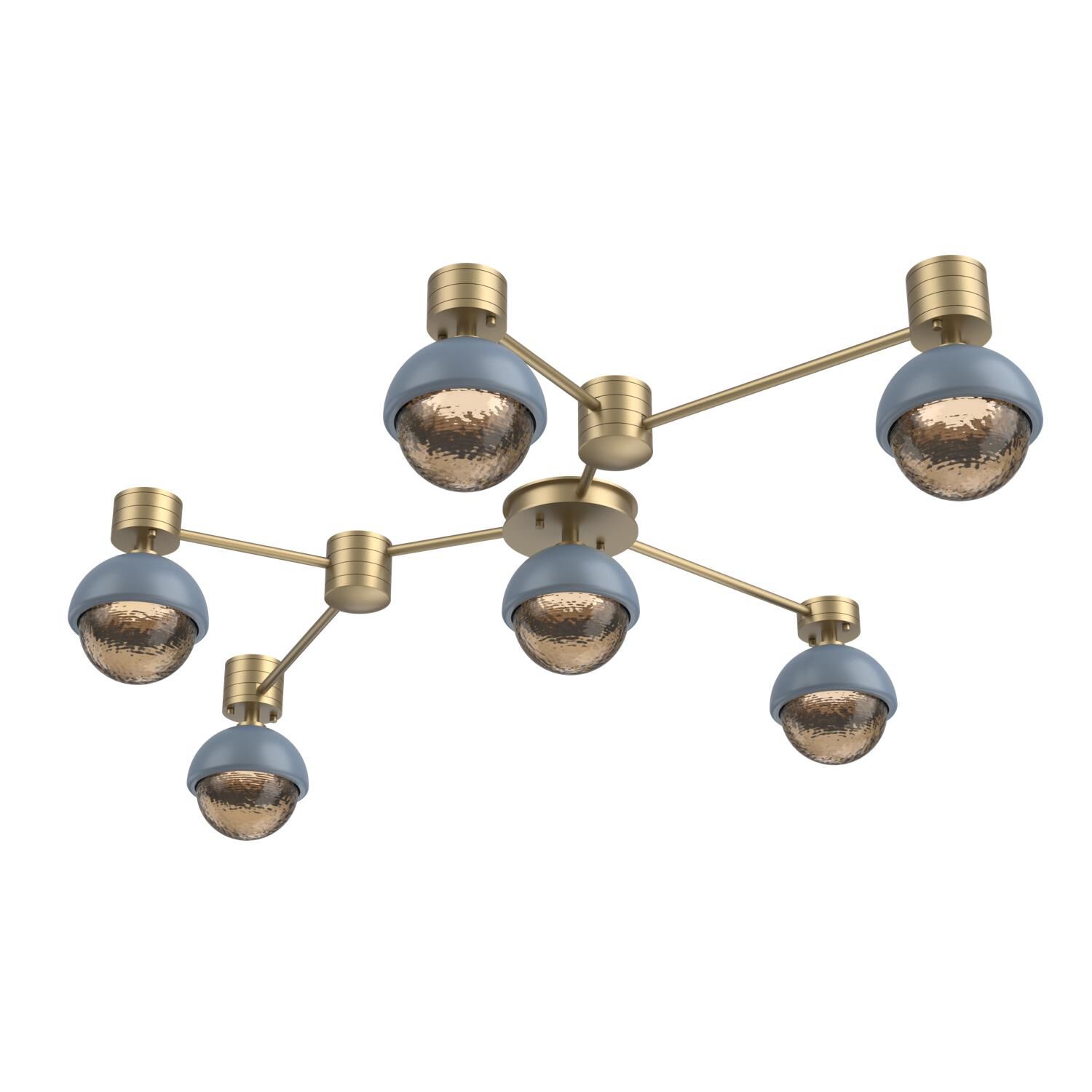 Shown in Gilded Brass finish and Bronze glass and Poppy Blue accent