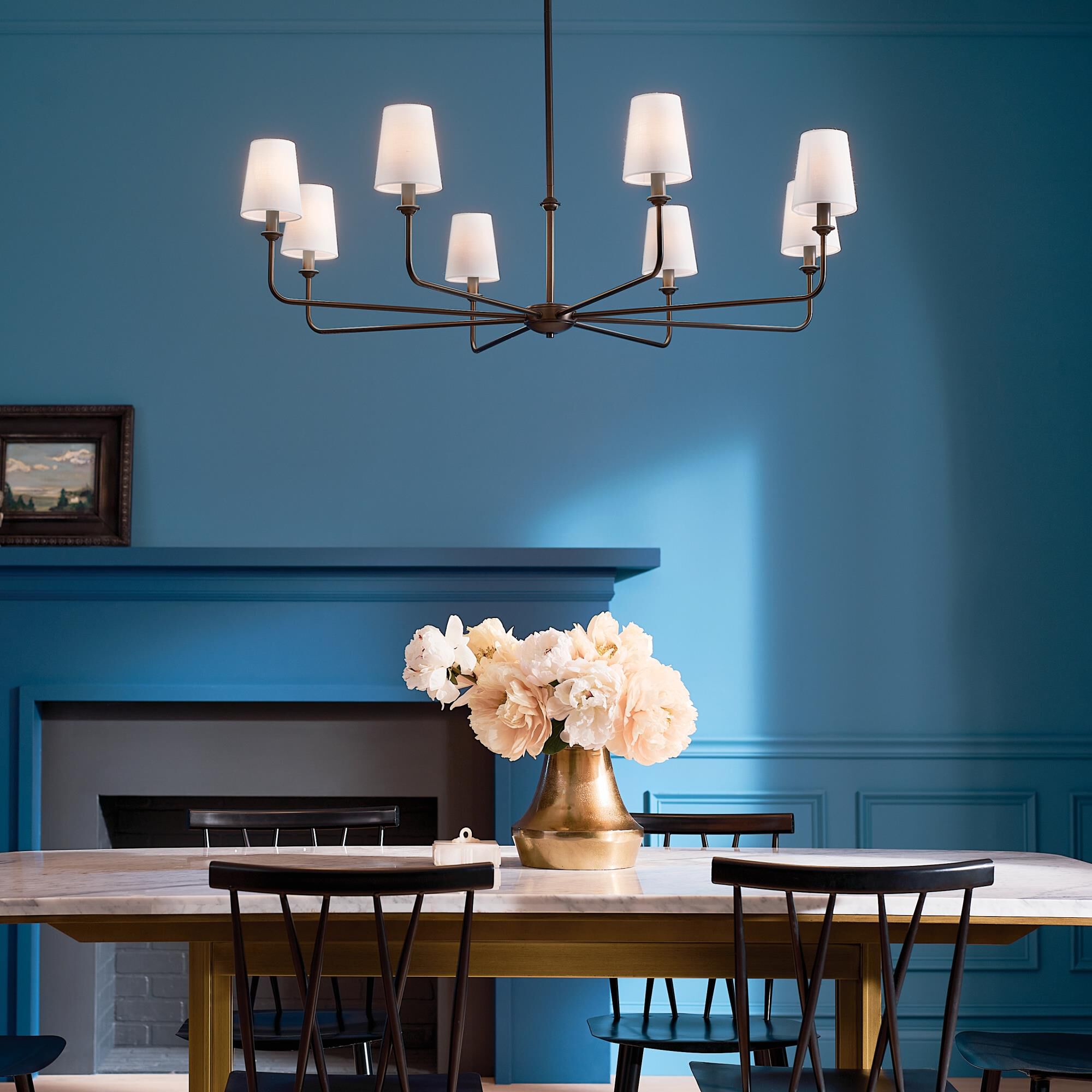 Shown in Black finish and Fabric and Bell shade