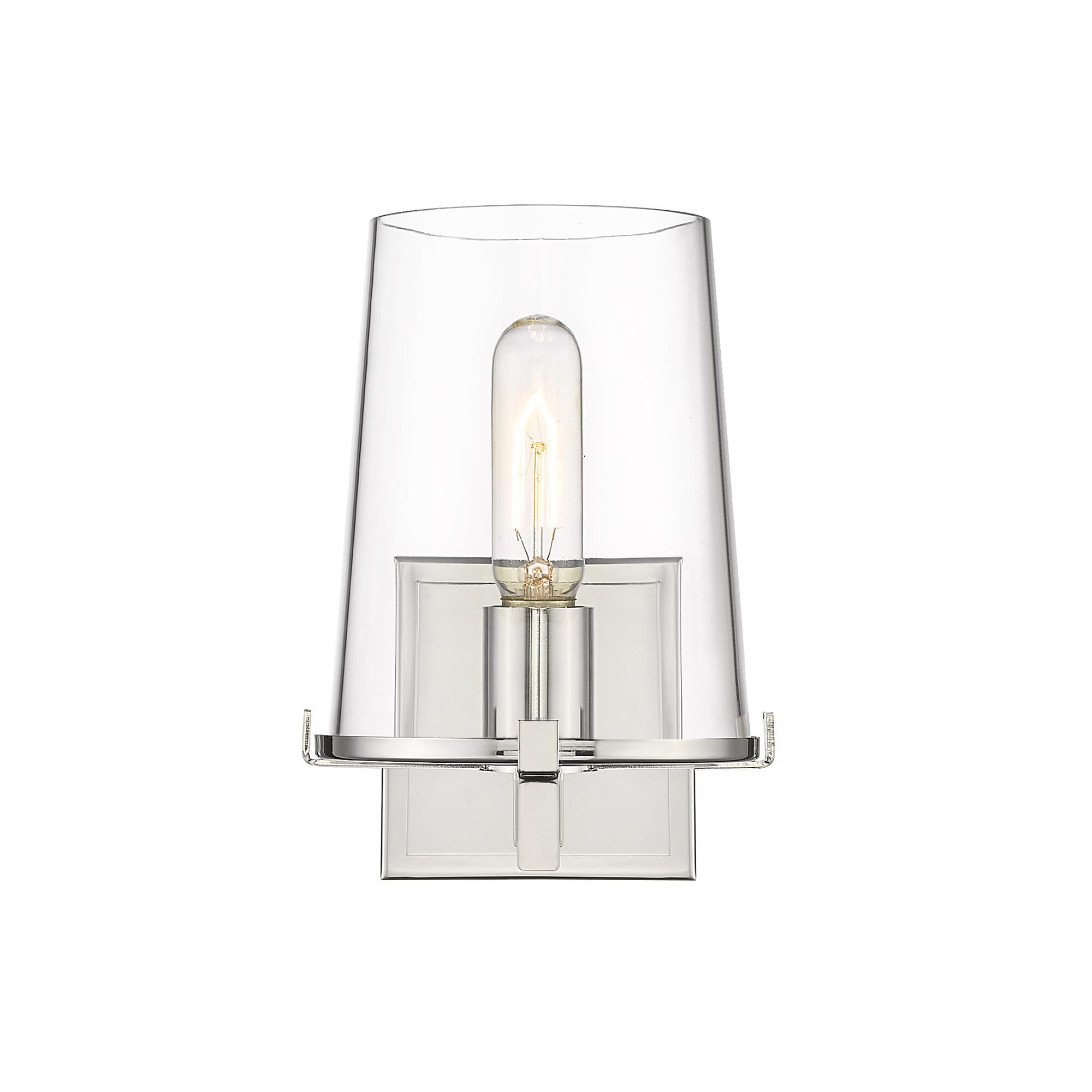 Shown in Polished Nickel finish and Glass shade