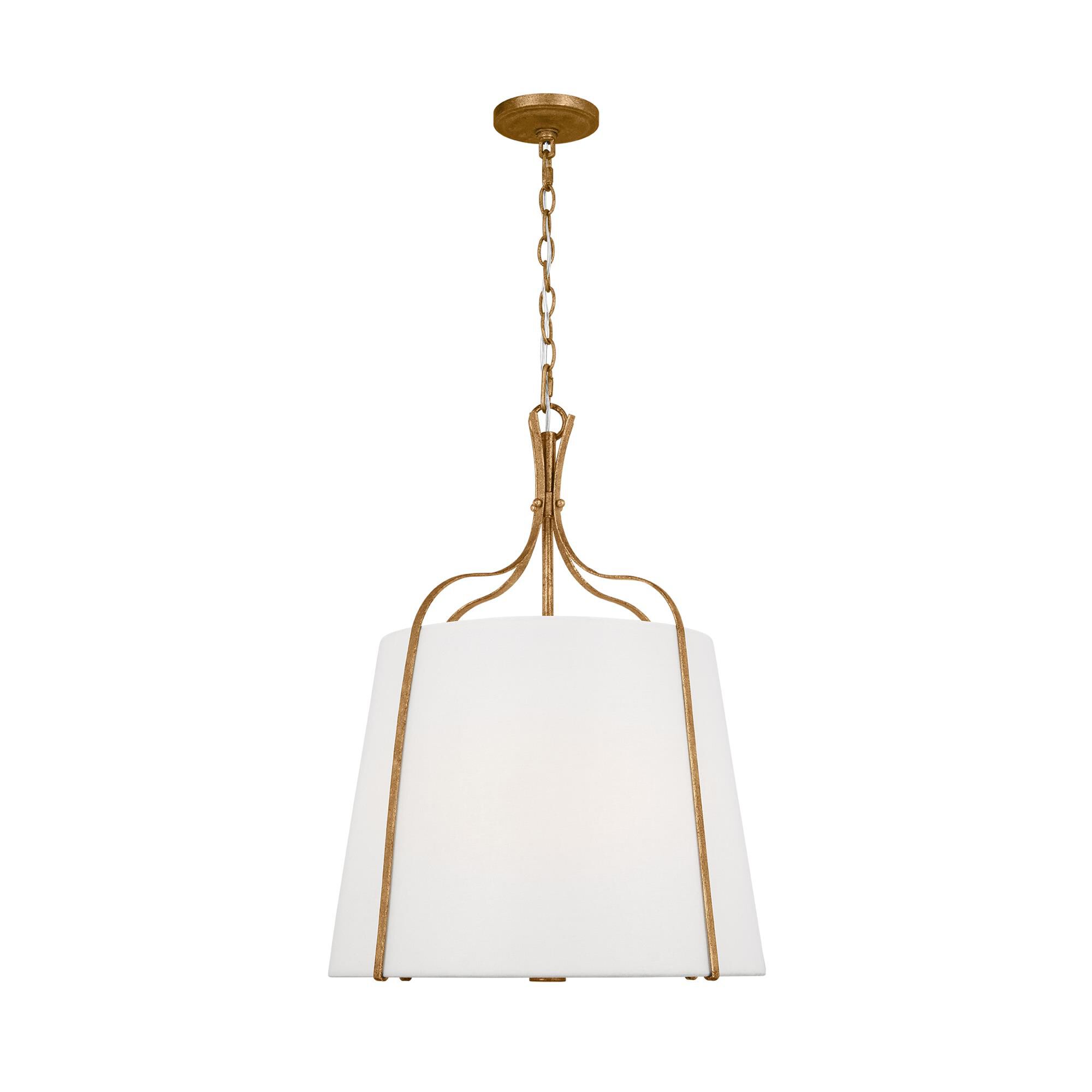 Shown in Antique Gild finish and White LinenLinen shade