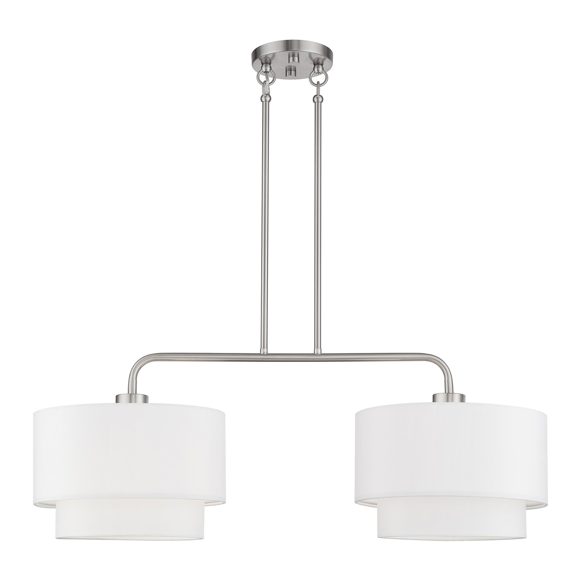 Shown in Brushed Nickel finish and Hand Crafted Off-White Fabric Hardbacks with White Fabric Inside shade